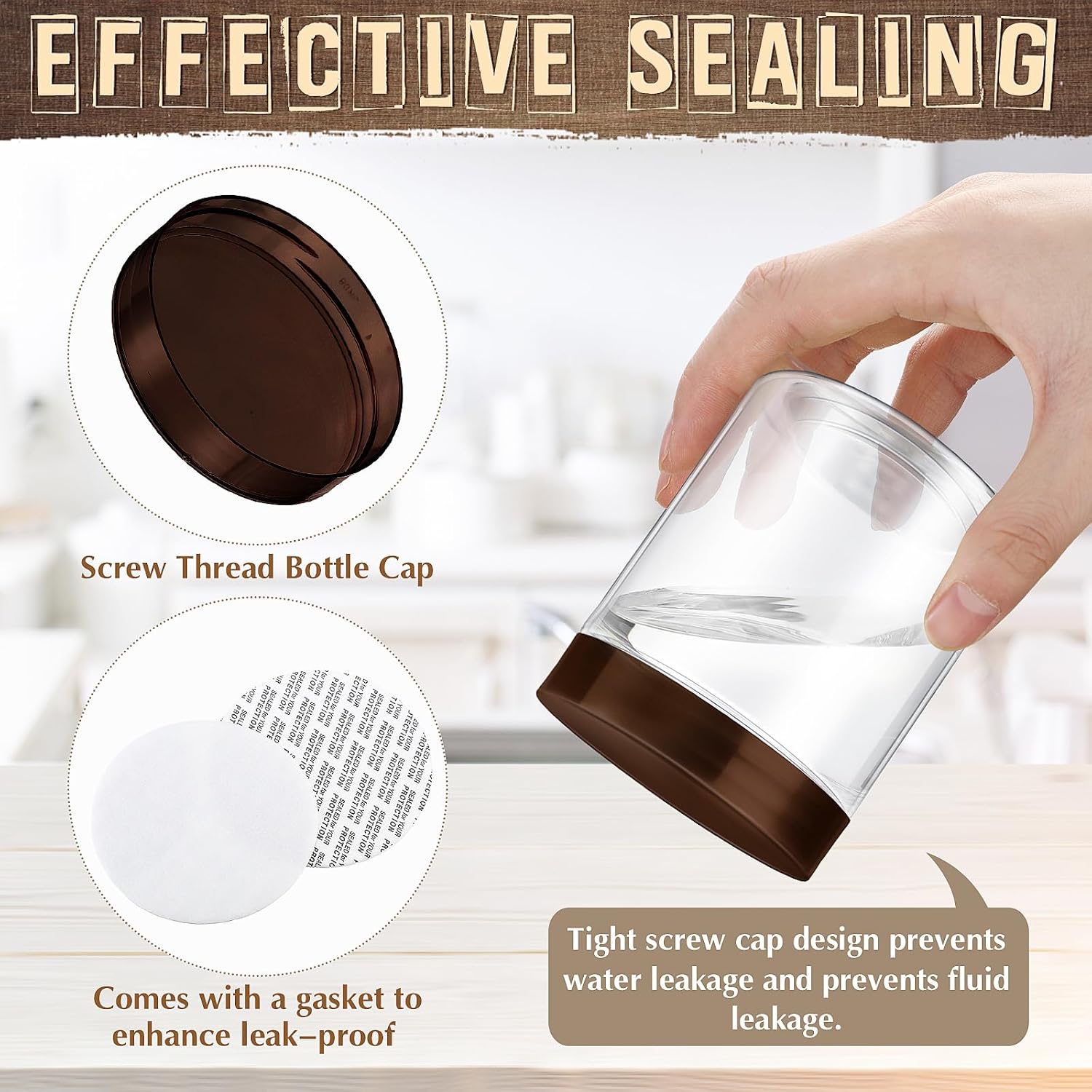 Sliner 60 Pcs 8 oz Plastic Jars with Lids Clear Round Leakproof Storage Containers Empty Refillable Plastic Mason Jars for Travel Storage Face Creams Kitchen Household Food Spice (Brown)