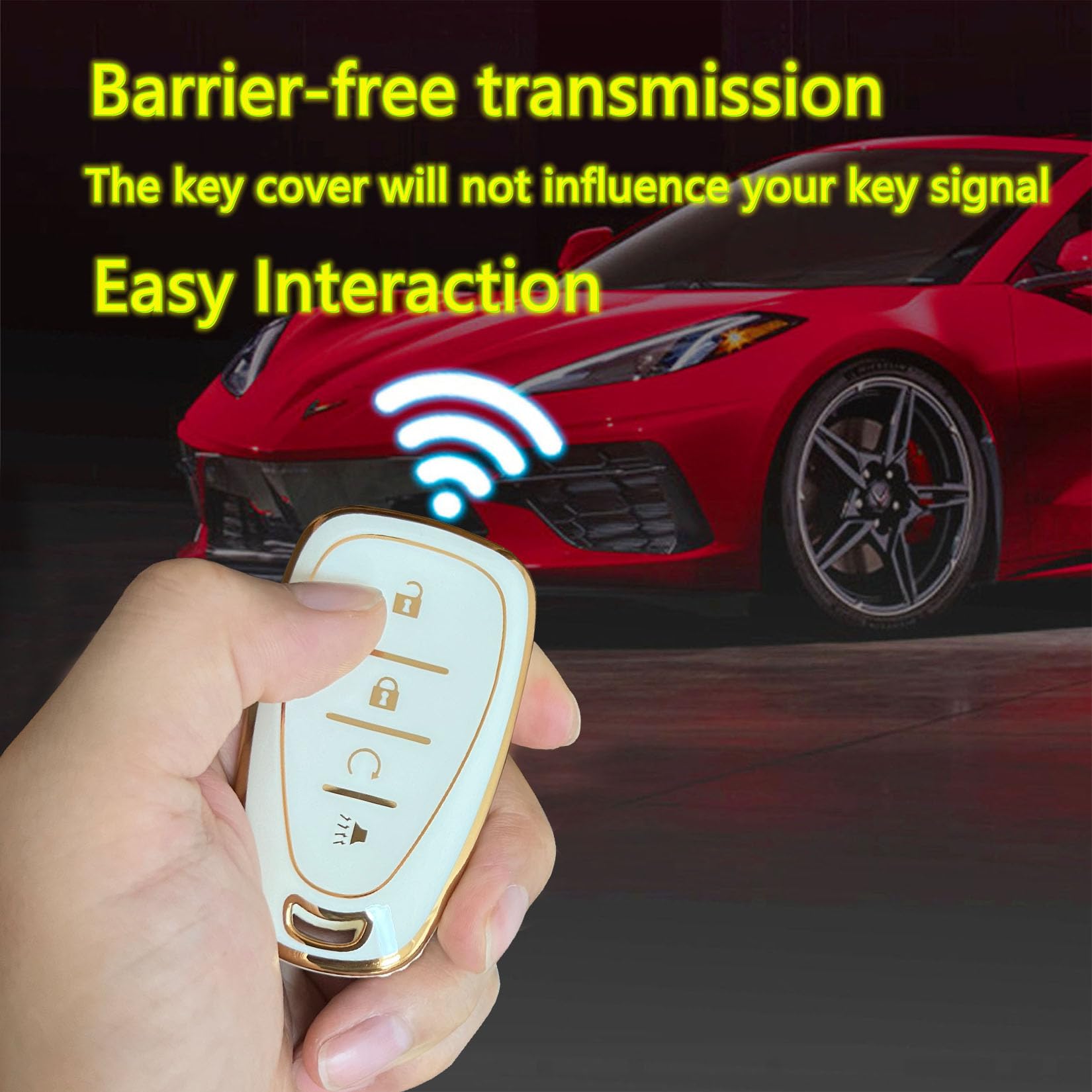 WKEDQAF Key Fob Cover For Chevy - Compatible With 2016-2020 Malibu, Cruze, Camaro, Blazer, Traverse & More (Black)