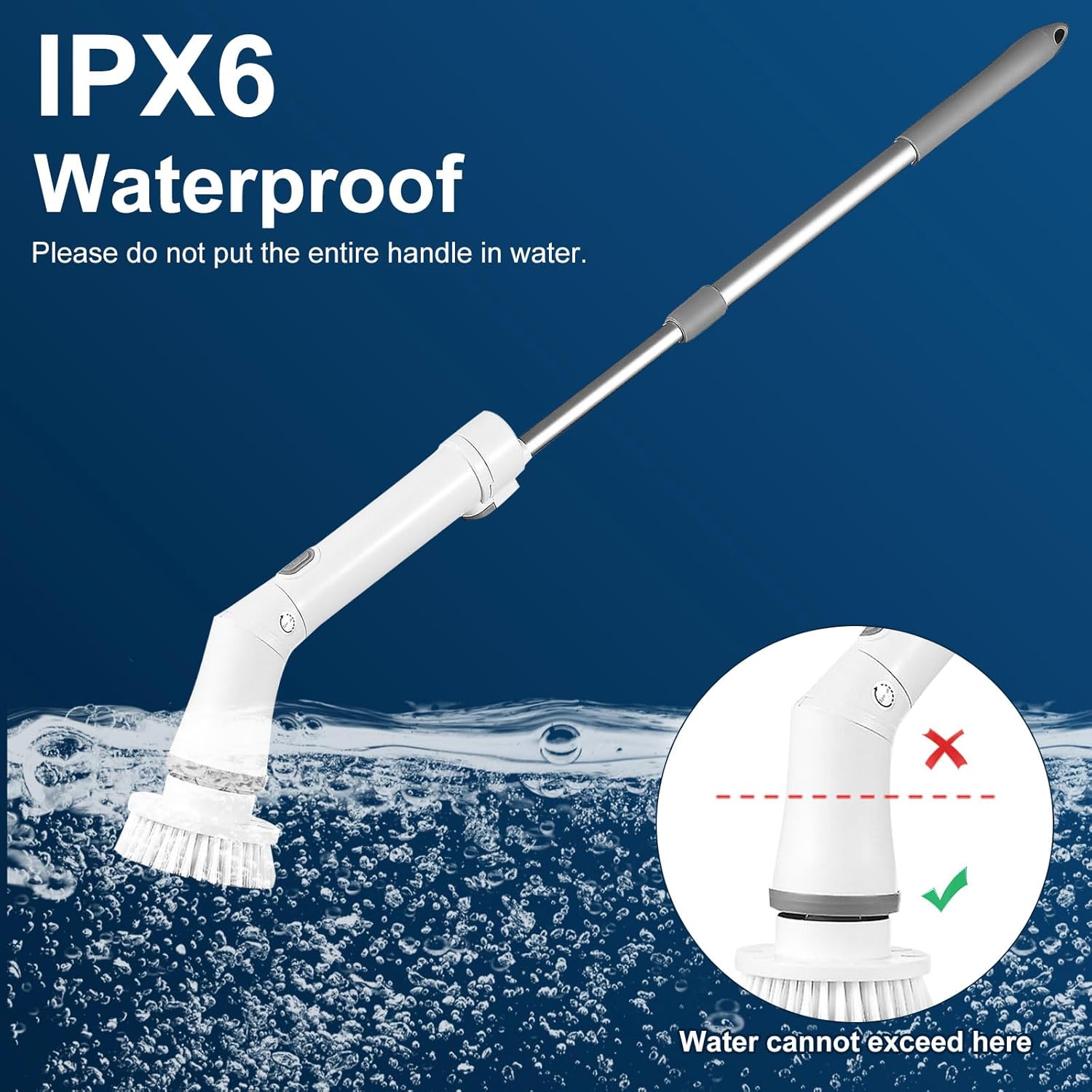 Electric Spin Scrubber, 2 Speed Adjustable Cordless Cleaning Brush with 6 Replaceable Heads, Waterproof Electric Telescopic Brush for Cleaning Bathroom, Tub and Tile Floor