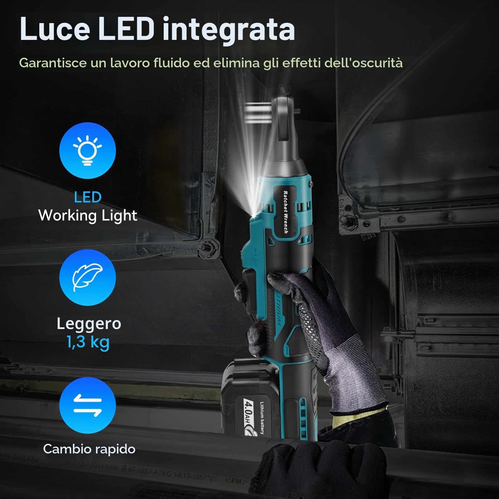 Yofuly Chiave a Cricchetto Compatibile con Batterie Makita 18V, 2 * 4000mAh Batterie Avvitatore Elettrico Set di Chiavi da 3/8" 60 N.m, 320 giri/min per Riparazioni Domestiche e Officina