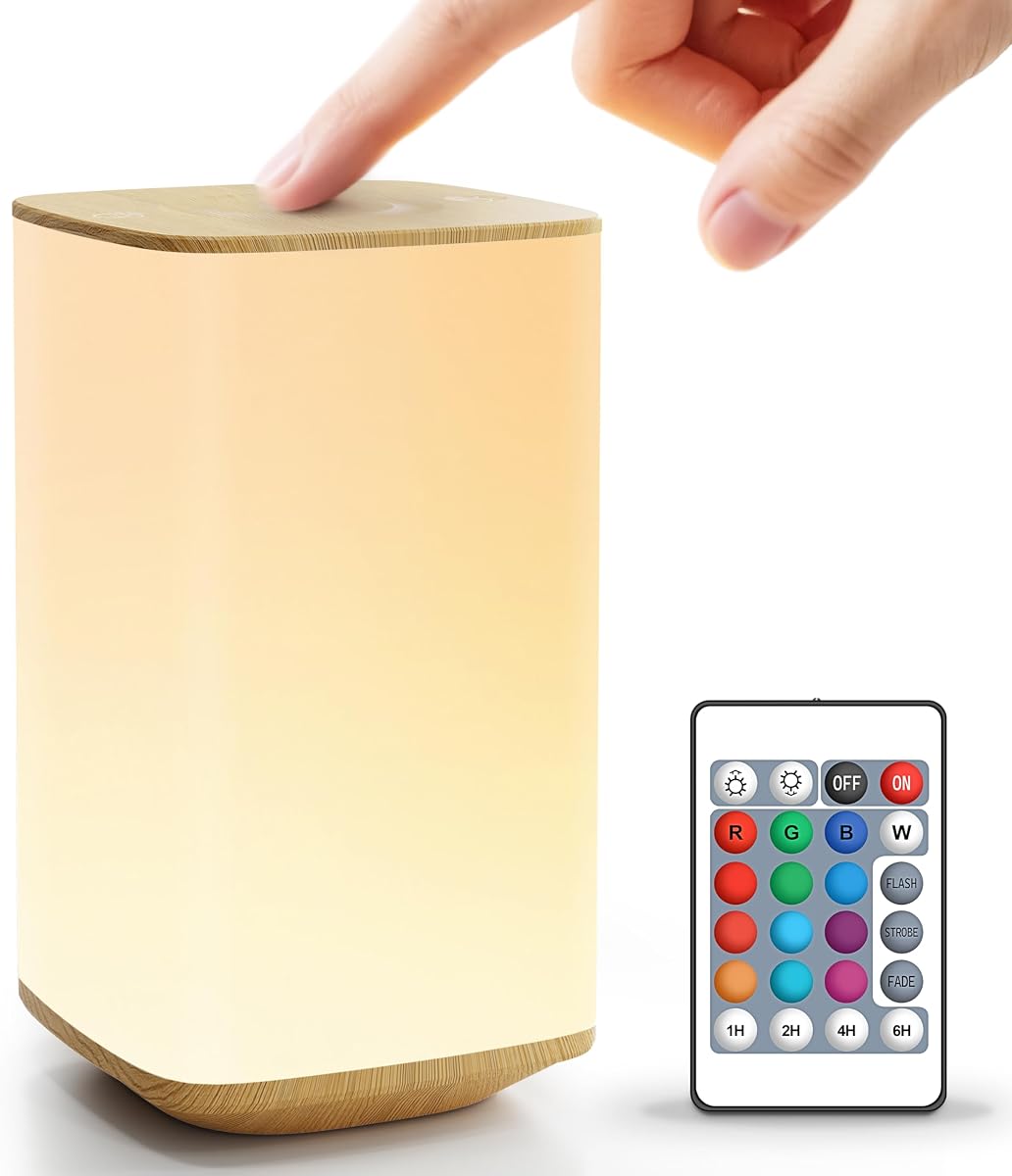 Luz nocturna para bebé Auxmir, 4000 mAh, control remoto, táctil, 256 colores RGB, marrón | Luz suave y agradable a la vista con memoria de color, temporizador de 1/2/4/6H y diseño portátil para uso en guardería, alimentación y cabecera