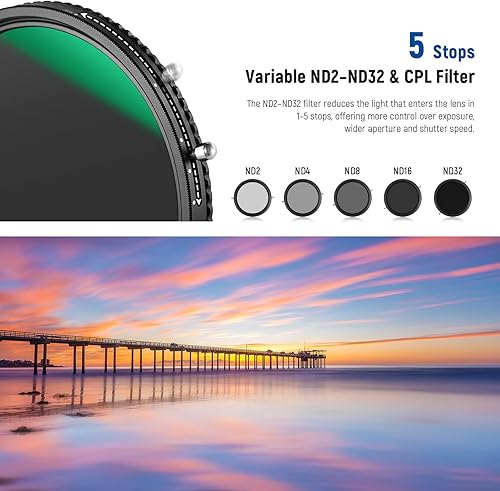 Miniatura 9 de NEEWER Filtro ND variable 2 en 1 de 2.638 in ND2-ND32 y CPL (filtro polarizador circular) Sin cruz X  30 capas nano revestidovidrio óptico HDmarco