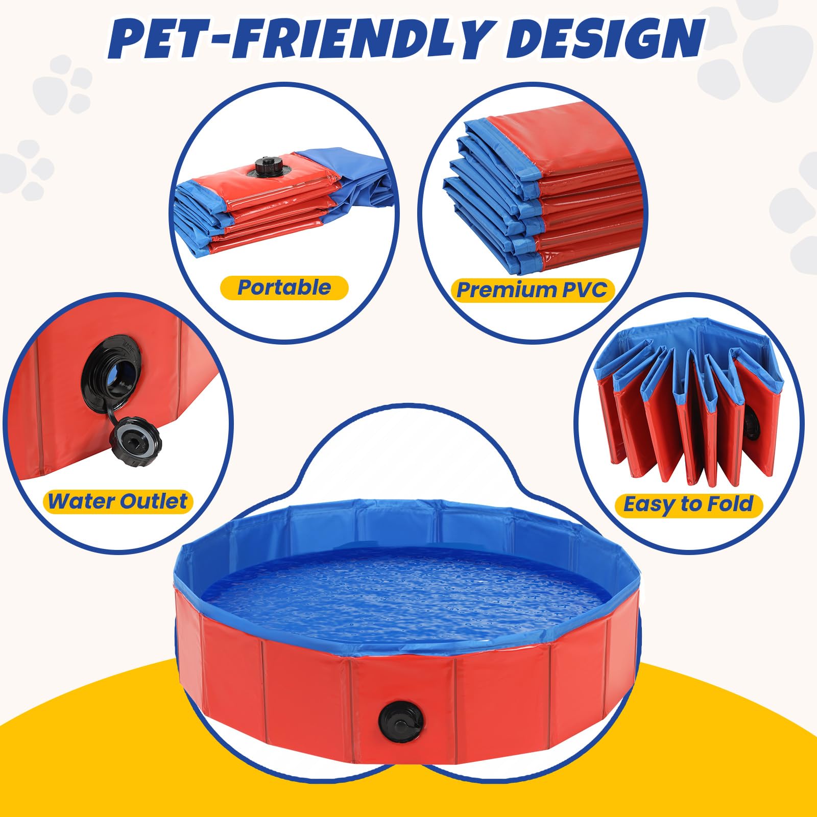 DASBET Piscina pieghevole per cani, in PVC, pieghevole, portatile, per cani, cuccioli, gatti, per interni ed esterni (80 x 20 cm, rosso)