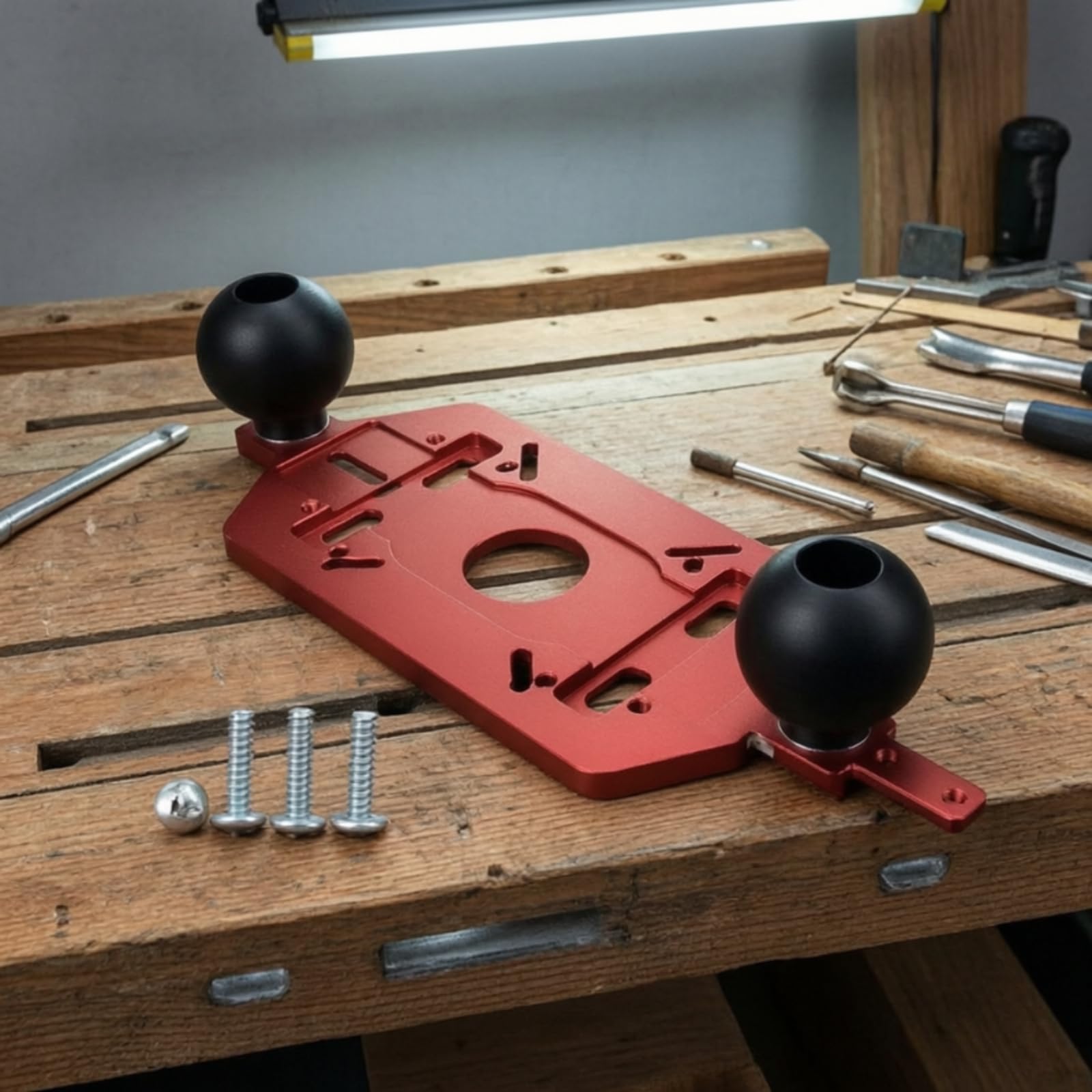 Ronyme Base de Fresadora para Madera Placa Soporte Fresadora Adaptación Recorte Guía Recta con Apertura Central Aluminio, Base De Enrutador Con Mango