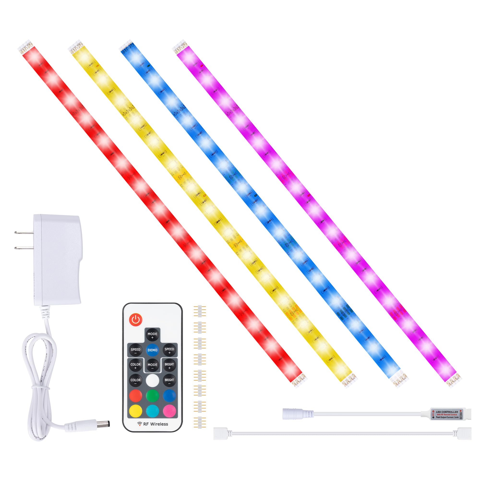 RGB LED Strip Lights, 4PCS x 1.64ft LED Shelf Lights, Display Case Lights with RF Remote, Dimmable Flexible Color Changing Under Cabinet Lighting, Display Lights for Display Case, Shelf, Bookcase