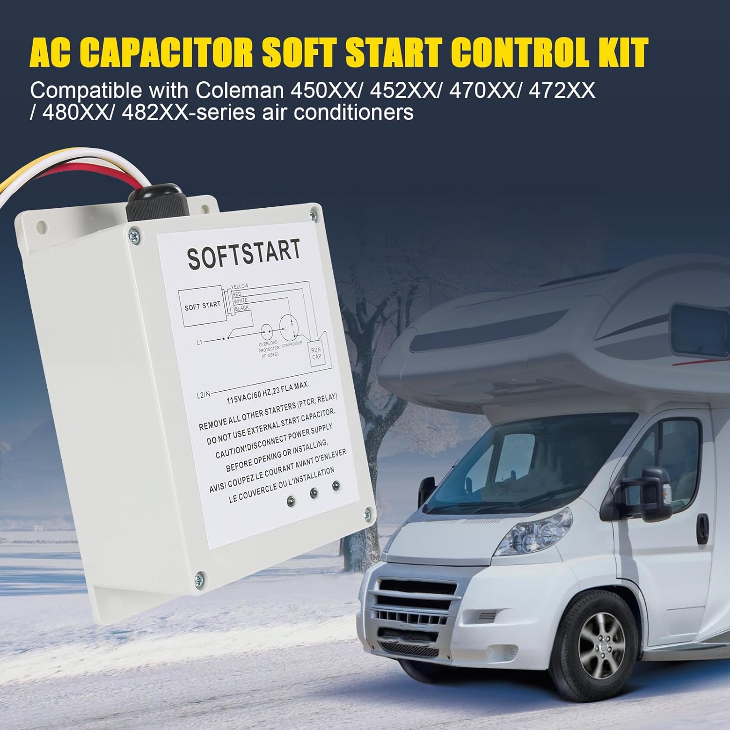 1497-3601 AC Capacitor Soft Start Control Kit Soft Start Compatible with Coleman-Mach 1497-3601 for RV Air Conditioning Auxiliary Starter