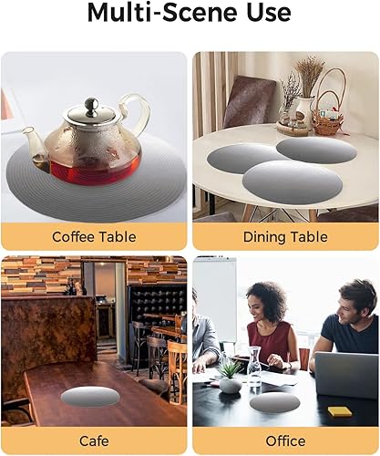 Miniatura 5 de Juego de 4 manteles individuales redondos, color gris y blanco, color degradado, lavables, tejido gradual, manteles individuales trenzados