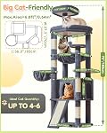 Taoqimiao 72IN=183CM Arbre de chat pour grands chats, Tour de chat multi-niveaux, Condo de chat élargi avec grande planche à gratter, 5 Postes de scratching, Hammcock en métal, Panier cozy, Gris fumé, MS045G