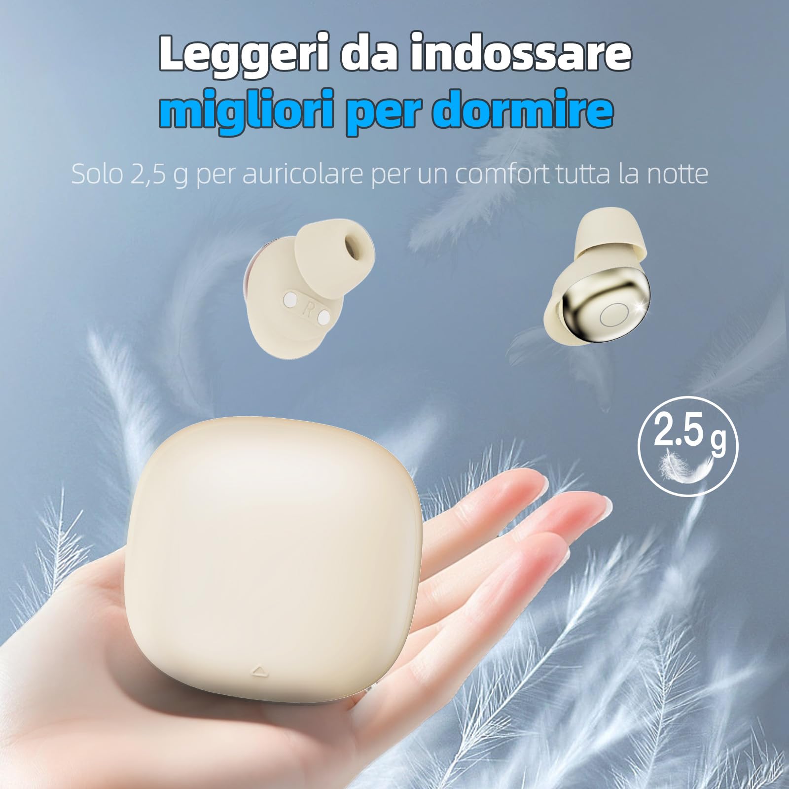 Cuffie Bluetooth, Cuffie per Dormire sul Fianco, Auricolari Bluetooth 5.4 con Doppia Modalità Sonno, 40 Ore Mini Sleep Earbuds Bluetooth, 6 modalità EQ Mini In Ear Auricolari IPX7, Display LED