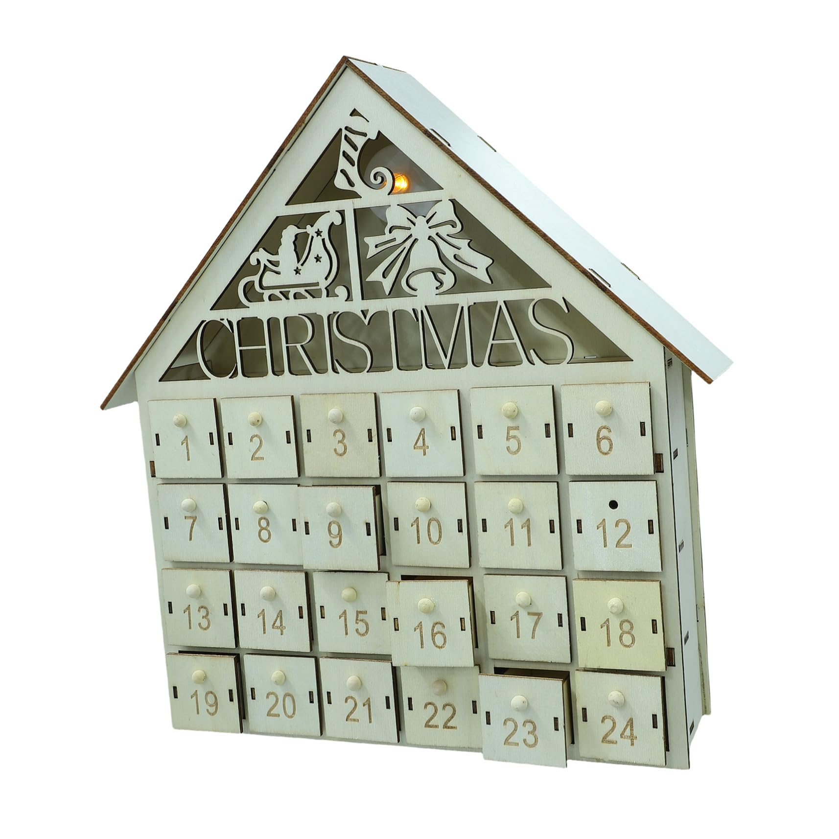 GLEAVI Calendario de Adviento Navideño de Días con Casa de Madera Iluminada LED Calendario de Regresiva para Decoración de Mesa de Salón