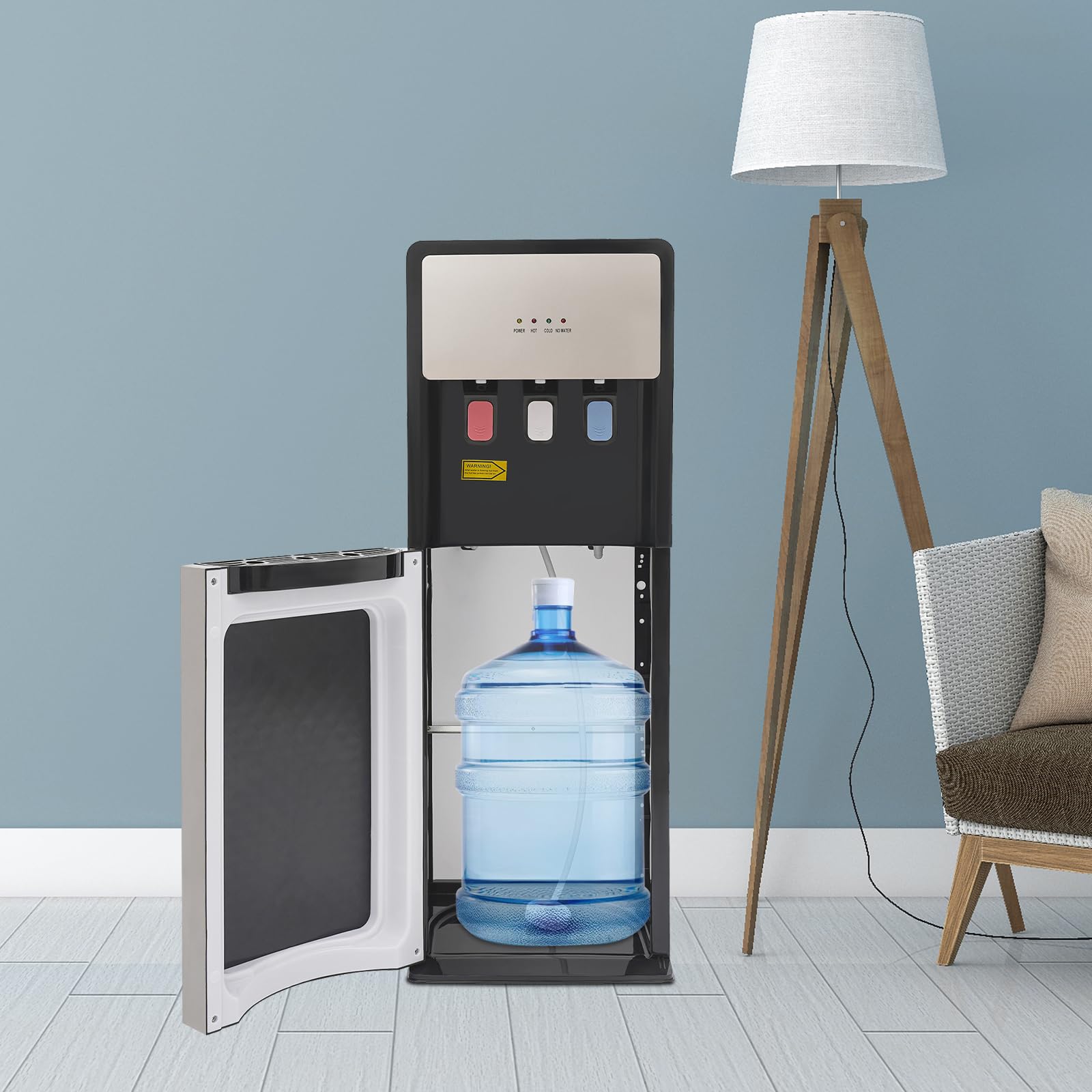 pijopang Bottom Loading Water Cooler Water Dispenser, 3 Temperature Settings Hot & Cold Water Cooler Dispenser w/Storage Cabinet and Child Safety Lock for Home Office Use-Sliver