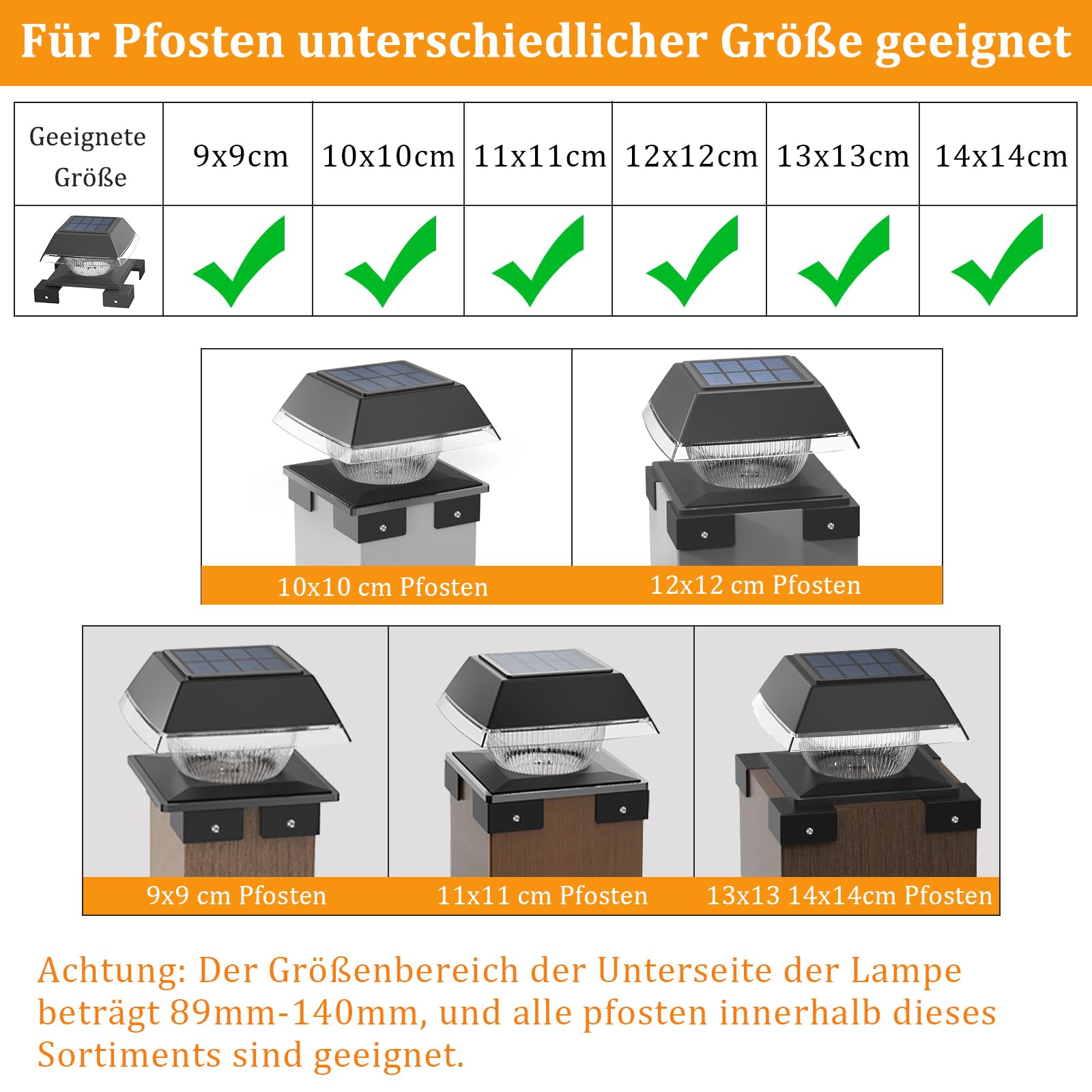 Led Solar Pfostenkappe Warmweiß/Kaltweiß for 9x9 10x10 11x11 12x12 13x13 14x14, Solarlampe Außen Solar Zaunpfosten Led Pfosten Lampe IP65 Wasserdicht für Pfosten, Plattform, Zaun Beleuchtung(6 Stück)