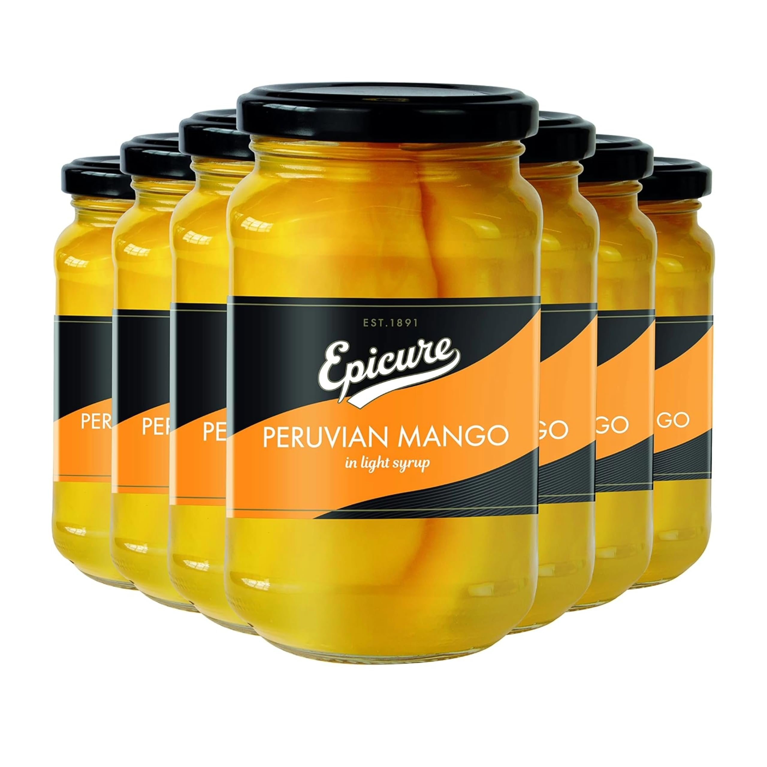 Epicure Peruvian Mango Slices in Light Syrup, Sweet & Tropical Gourmet Fruit in a Jar, 370 g (Pack of 6)