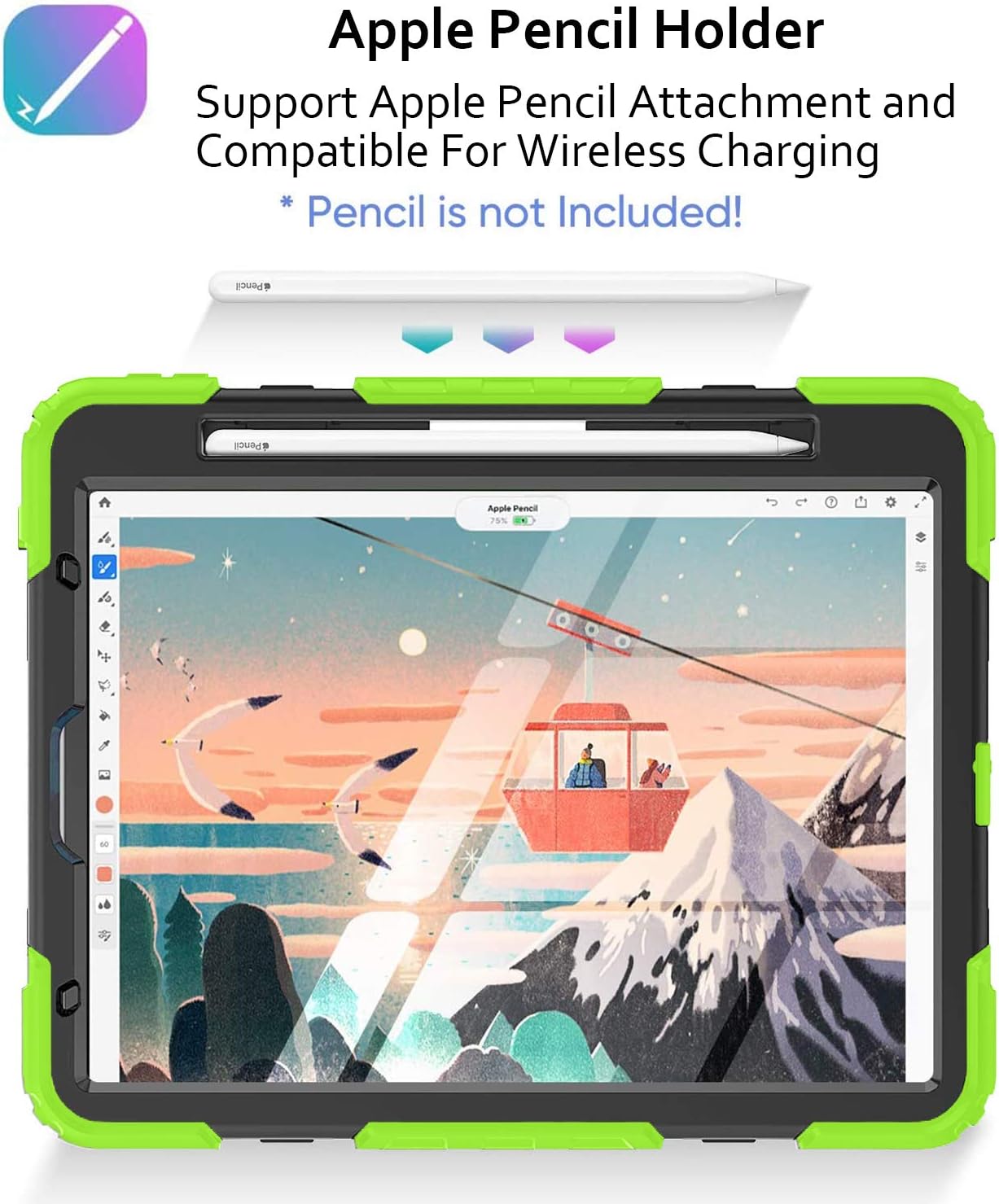 DuraSafe Cases for iPad 12.9 6th 5th 4th 3rd - PRO 12.9 [ Pro 12.9 3/4 / 5/6 Gen ] A2436 A2764 A2437 A2378 A2461 A2379 A1876 A2014 A1895 A2229 A2069 Shock Proof Cover with Shoulder Strap - Green