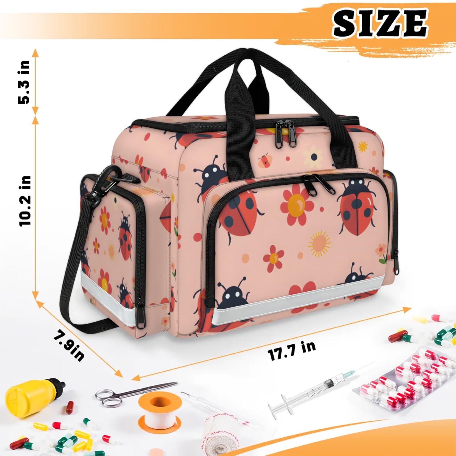 GzLeyigou First Aid Bags Empty, Seven Star Ladybug Emergency Bag First Aid Kit Multiple Compartment Kit Carrier On Call Trauma Bag For Paramedics Emergency Medical Supplies Kit