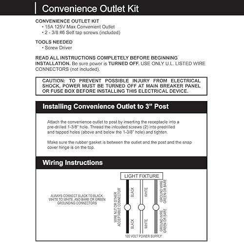 Miniatura 6 de Toma de corriente a tierra para poste de lámpara de exterior, briidea 125V 15A toma eléctrica para poste de luz, reemplazo, negro