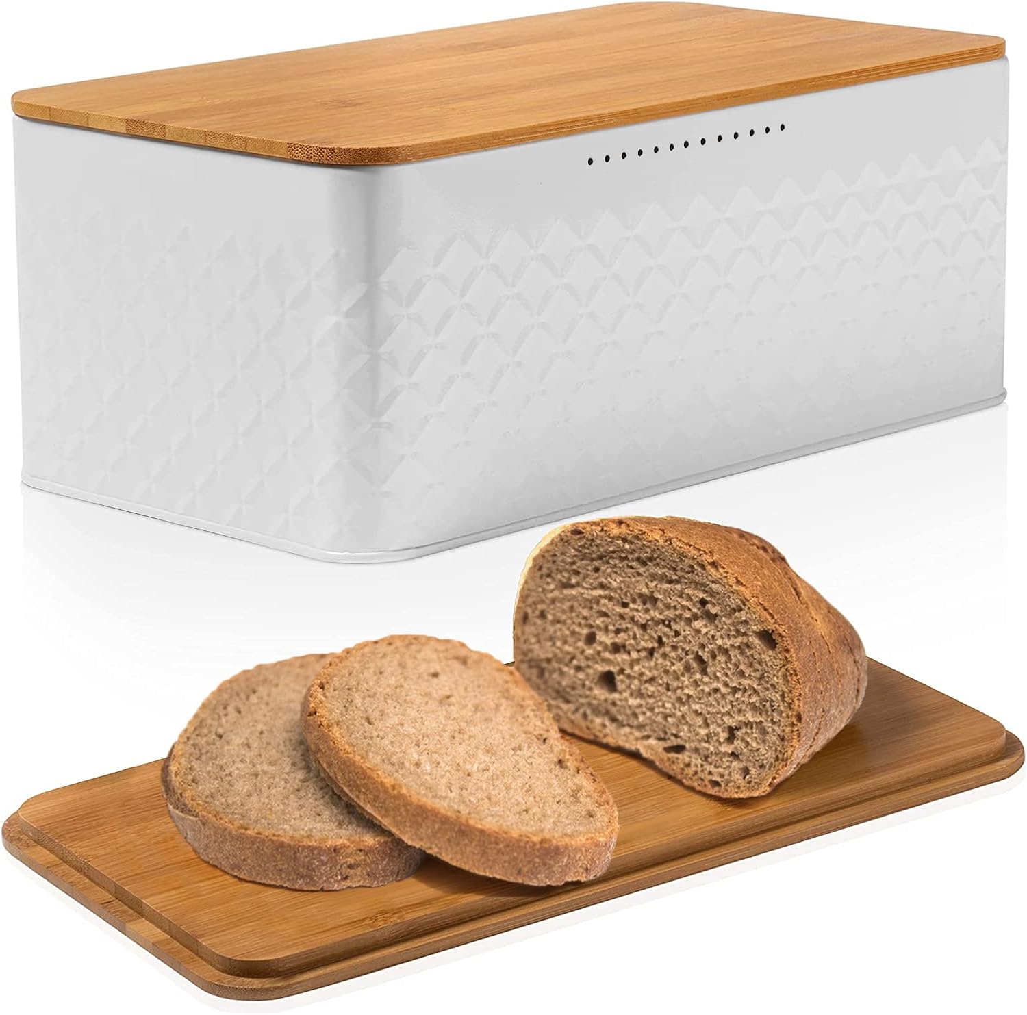 White Bread Box For Kitchen Countertop Bread Box With Bamboo Wood