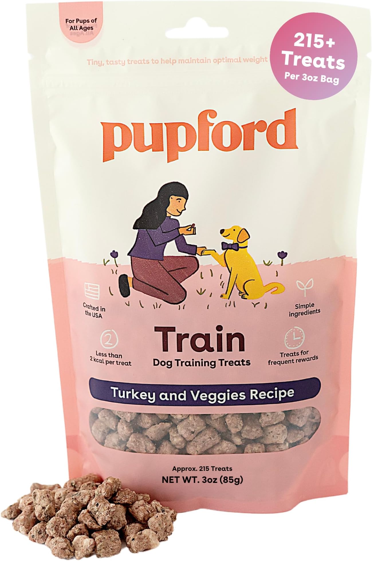 Freeze Dried Training Treats for Dogs & Puppies, 215+ Four Ingredient Bites (Turkey & Veggies, 3 oz)