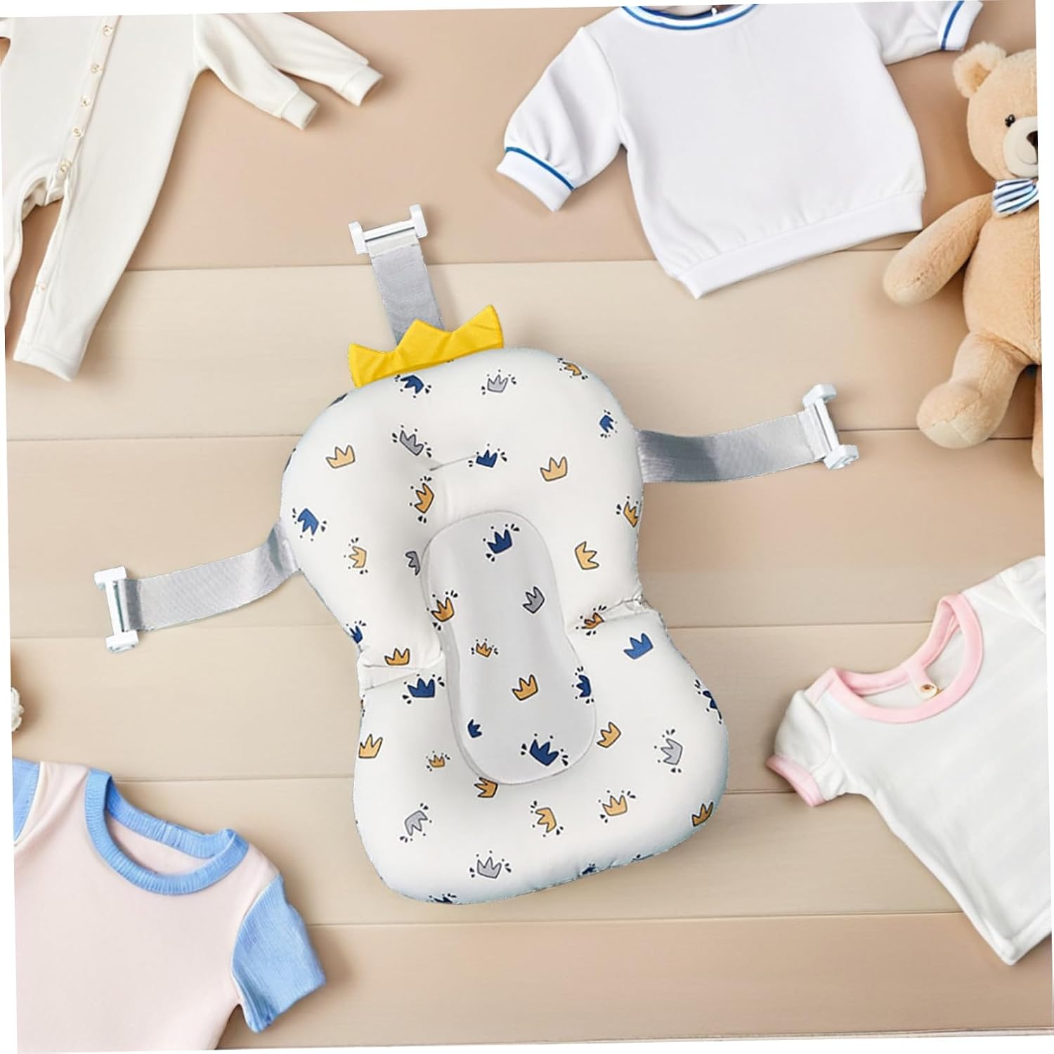 CHILDWEET Bath Support Cushion Tilt Bathtub Seat Pad Newborn Bathing Mat with Soft Breathable Mesh White for Boys