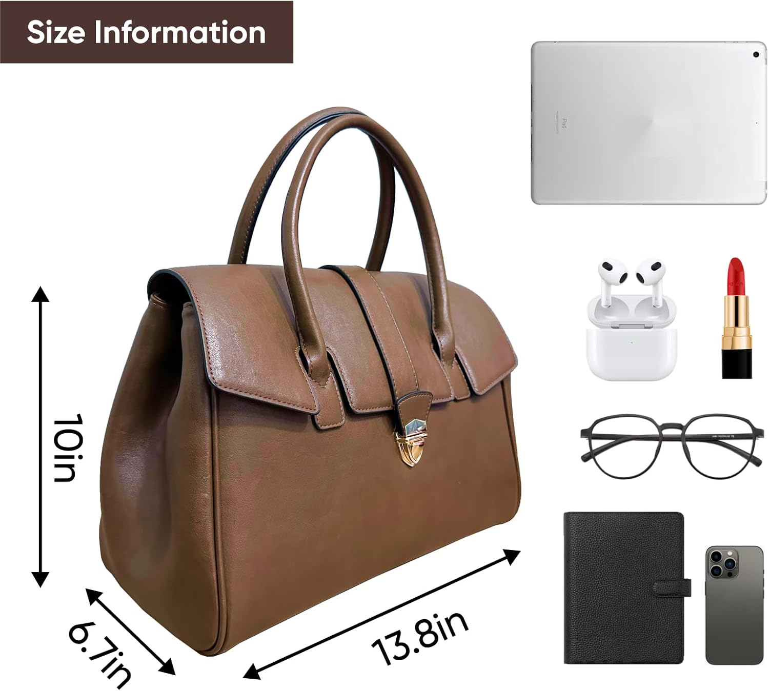 Women Large Capacity Tote Bag- Premium Vegetable Tanned Leather, Lightweight Commuter leather work tote - Image 6