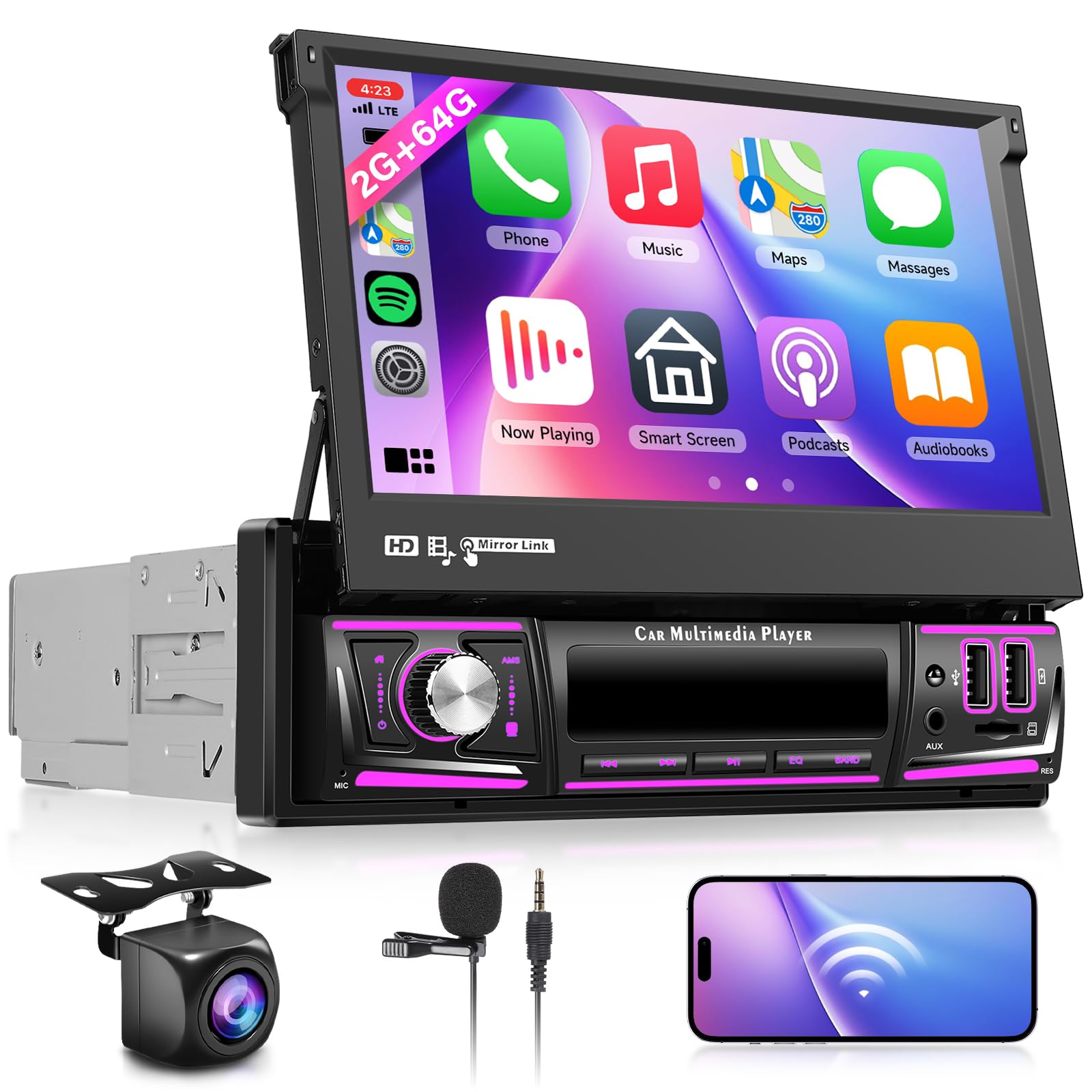 Amazon.com: 2G 64G Single Din Car Stereo Flip Out Touchscreen