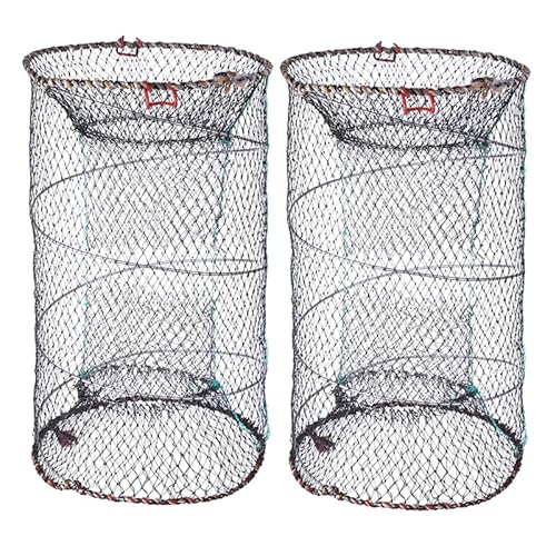 Parliky Portable 2pcs 17x10 Inch Collapsible Fish Trap Metal Mesh Turtle Trap Saltwater Shrimp