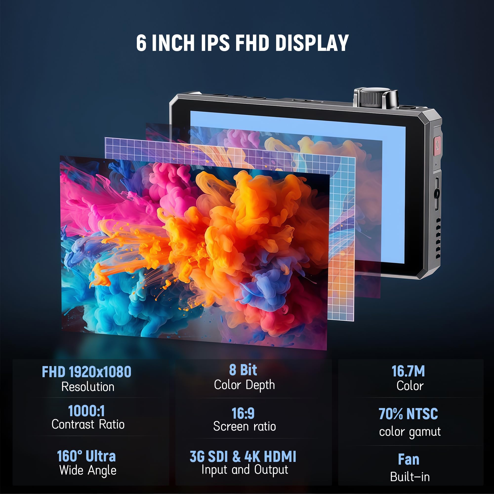 Feelworld SC6 6 Pollici Monitor di Terreno Touch Screen, 3D LUT, 1500nits,HDR,3G-SDI 4K HDMI DSLR Video Camera Monitor 1920x1080 Focus Peaking Histogramma