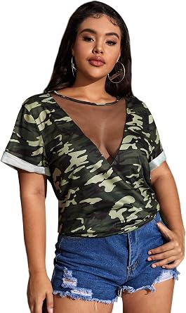 Short Sleeve Camo Print Tee Shirt Tops 