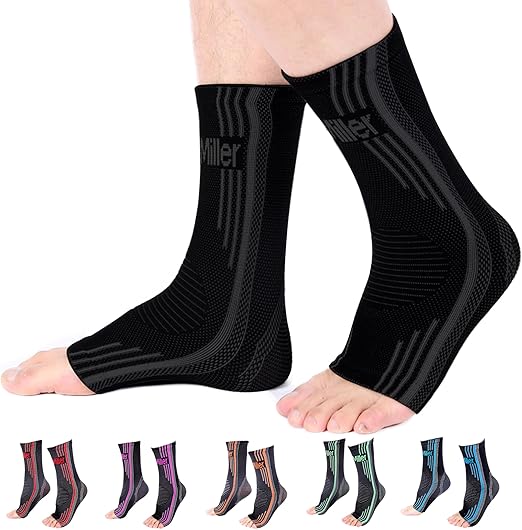 Doc Miller Ankle Compression Sleeve – Plantar Fasciitis Support, Toeless Neuropathy Socks, 20-30 mmHg, Achilles Tendonitis Relief Brace, Elastic Support for Swollen Ankles, Men & Women, 1 Pair