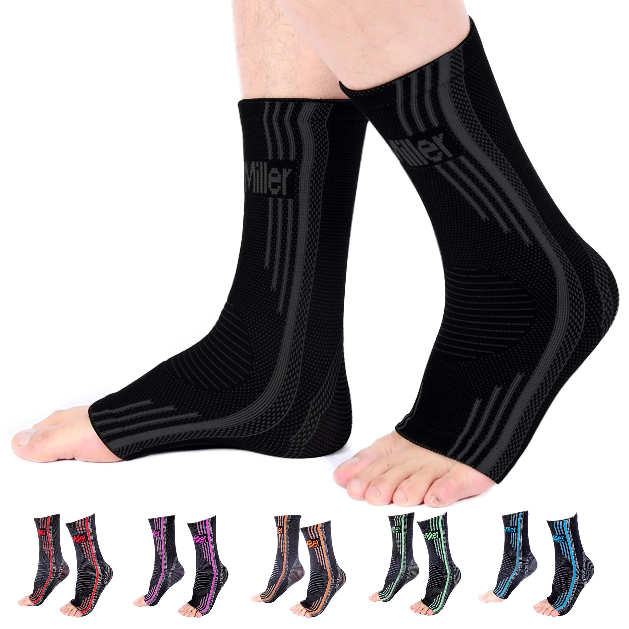 Doc Miller Ankle Compression Sleeve – Plantar Fasciitis Support, Toeless Neuropathy Socks, 20-30 mmHg, Achilles Tendonitis Relief Brace, Elastic