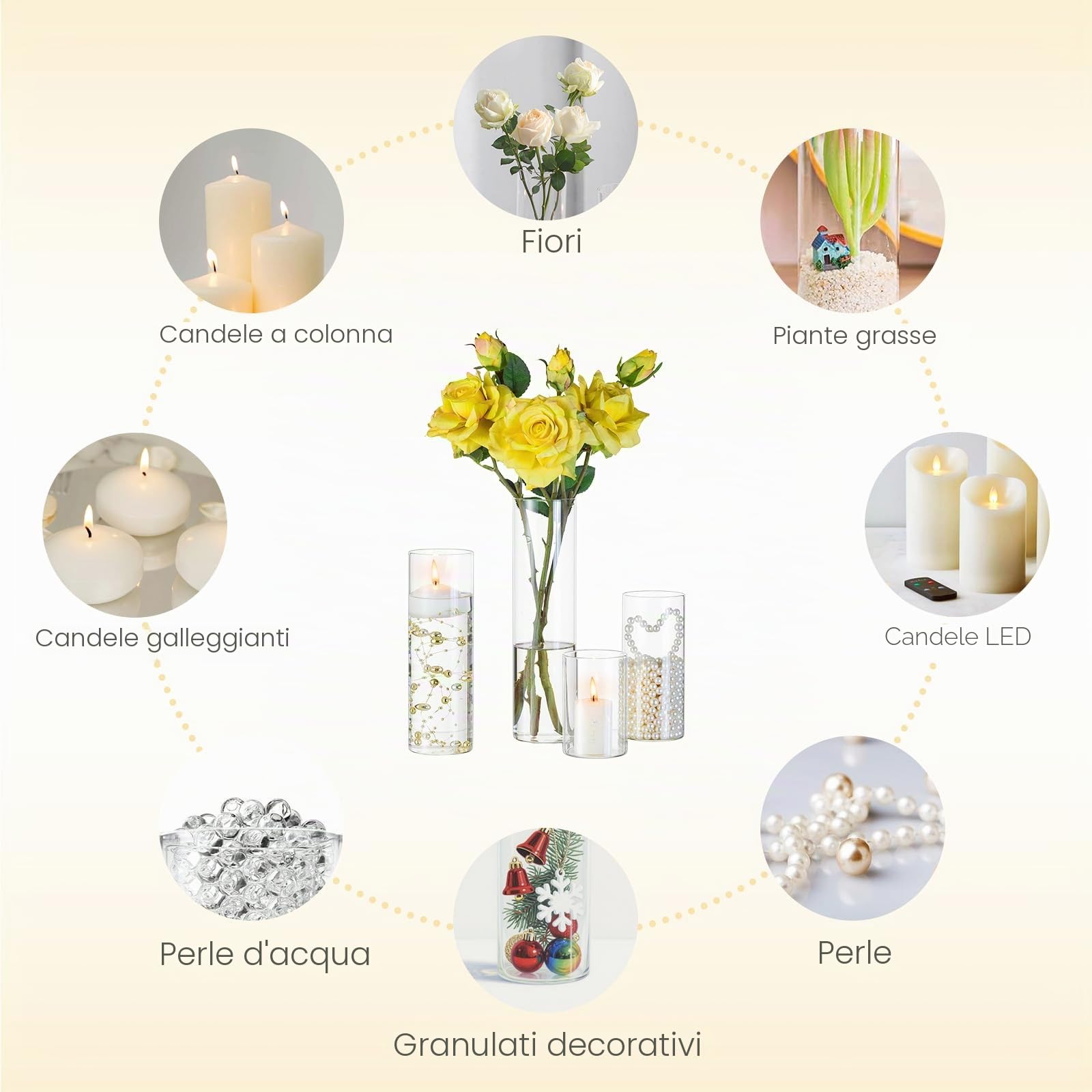 Hewory - Set di 12 vasetti in vetro con perle d'acqua, per candele, candele galleggianti, cilindri in vetro per Natale, decorazione da tavolo, per esterni, matrimoni