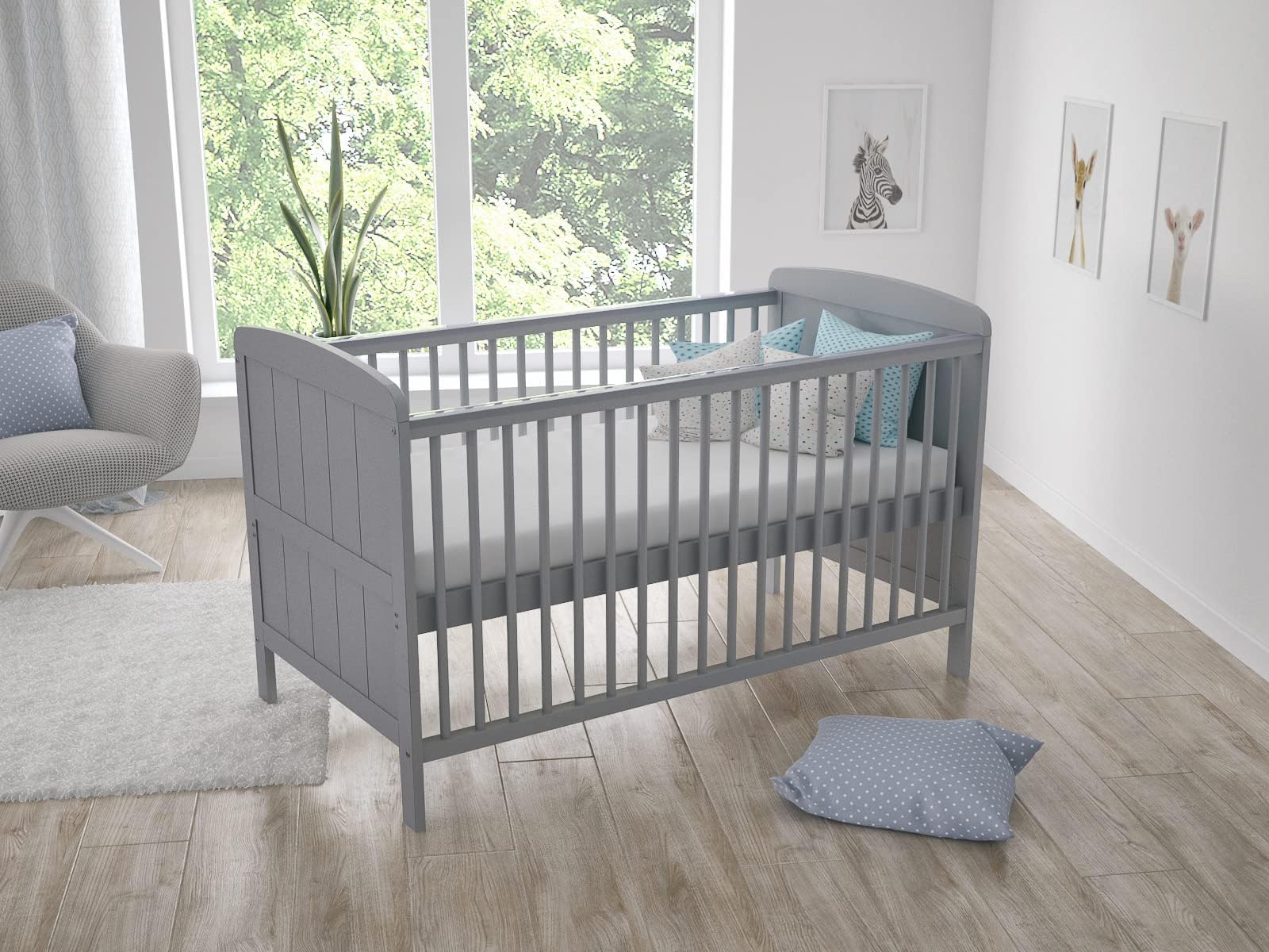 Love For Sleep MADDOX Nursery Baby Cot Bed 140x70cm Toddler Bed Converts into a Junior and Sofa Bed with included Safety Wooden Barriers (Grey)