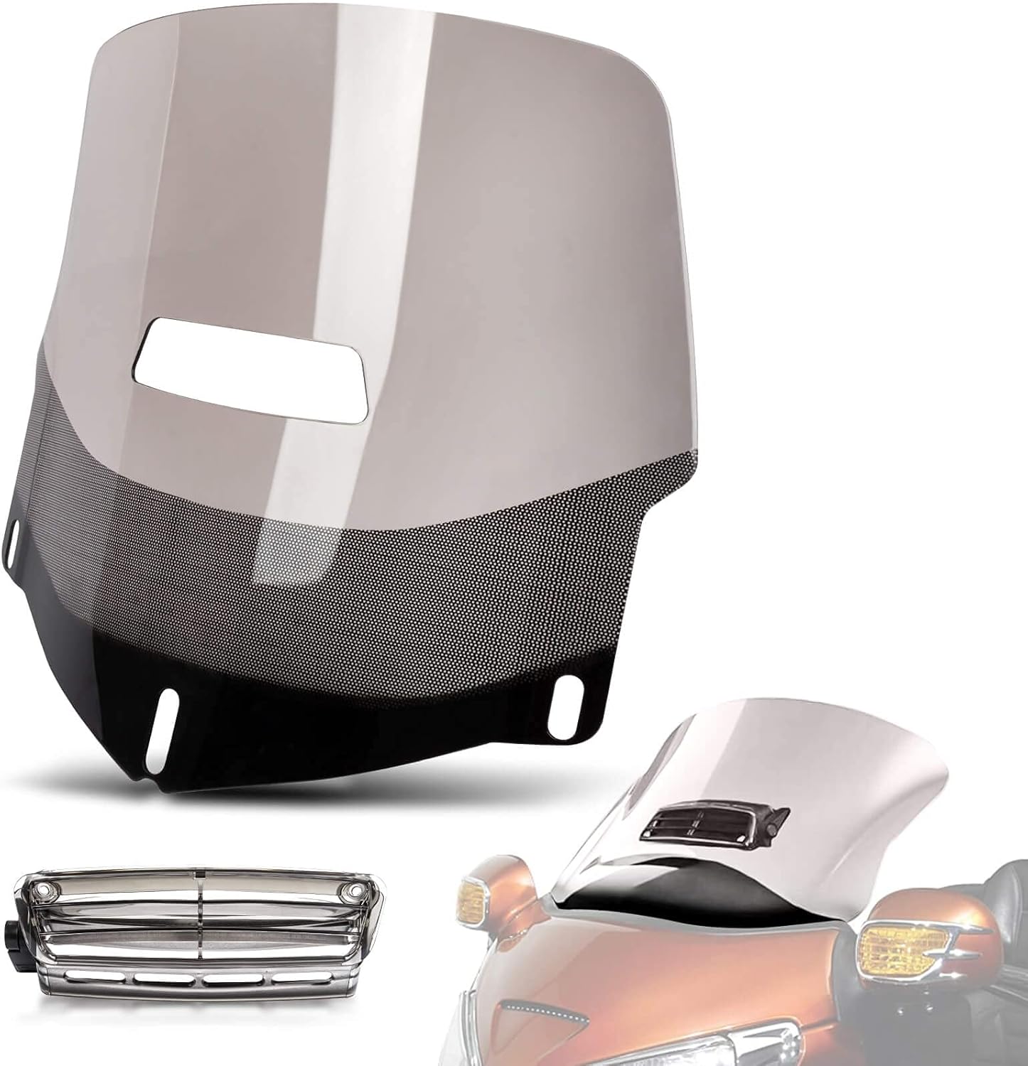 Motorcycle Windscreen Windshield with Air Vented for Goldwing GL1800 2001-2017 (Smoke)