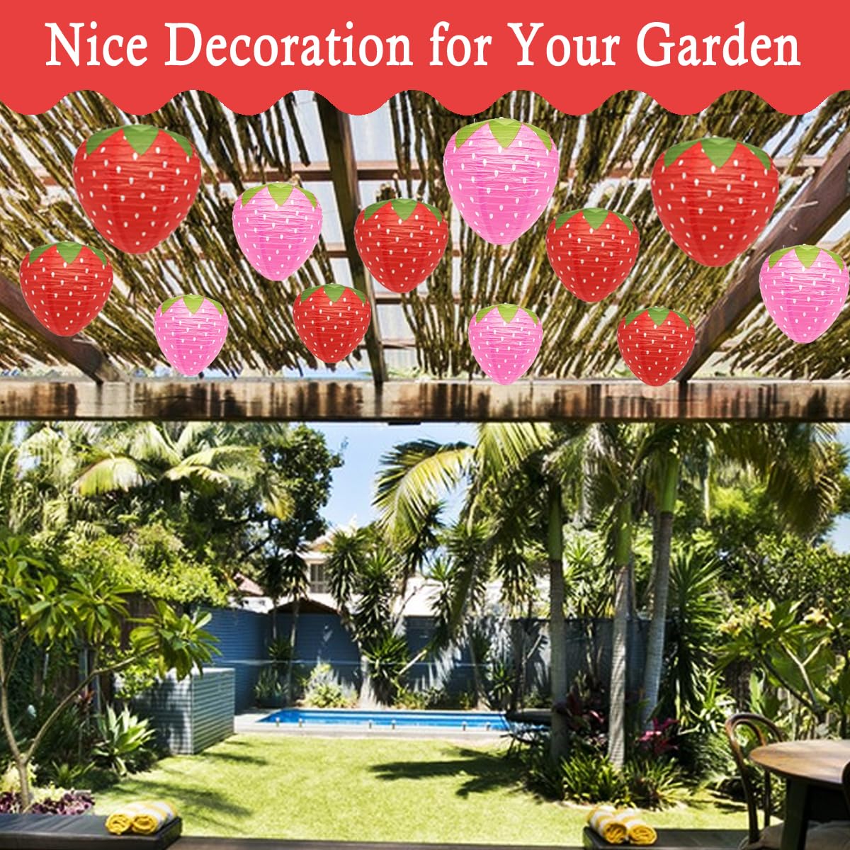 8-Piece Strawberry Paper Lanterns – Red & Pink Hanging Decor For Fruit Theme Parties, Baby Showers, Birthdays