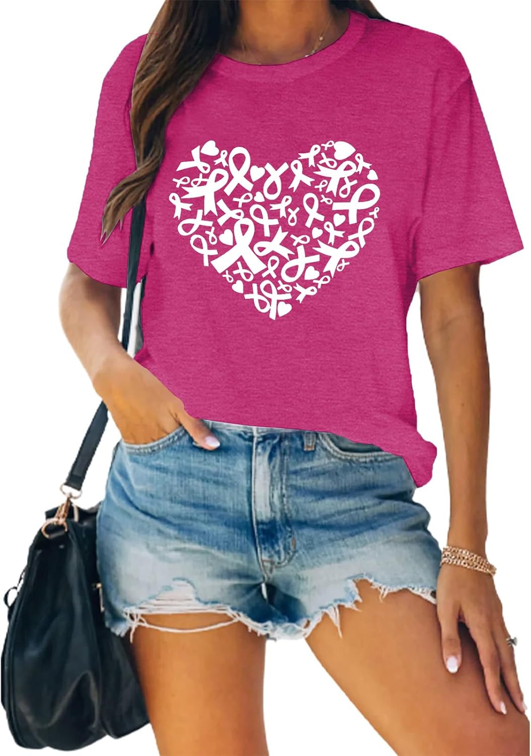 Womens Breast Cancer Shirts Pink Ribbon Cure Breast Cancer Awareness Tshirts Short Sleeve Tops - Image 4