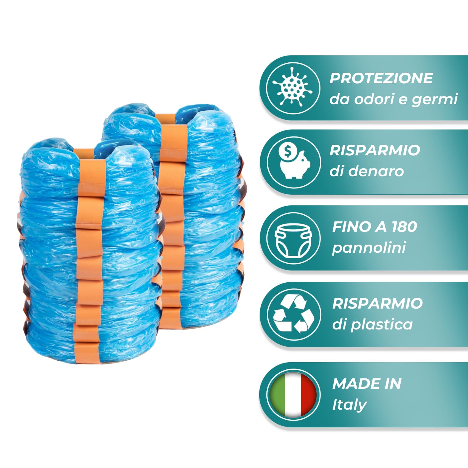 My Happy Nappy Ricariche -【Compatibili con Tommee Tippee Sangenic Tec, Simplee Sangenic e Twist & Click】- Super Ricariche XXL - Trattamento Anti-Odore EVOH Efficace a 7 Strati - Made in Italy