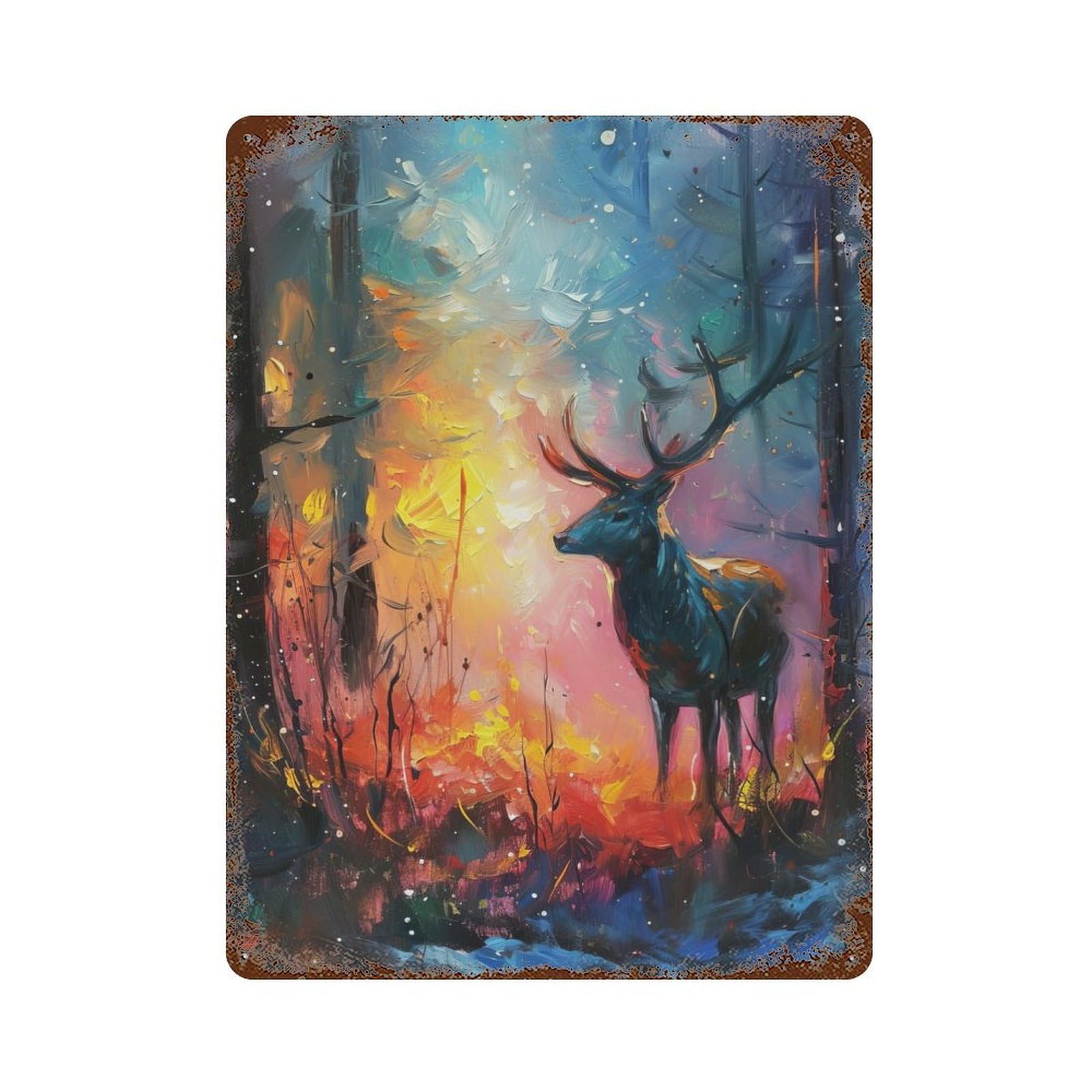 Deer in Jungle Retro Metal Sign 15.7"x11.8", for Pub, Kitchen And Man Cave Decor, Industrial Home Decor