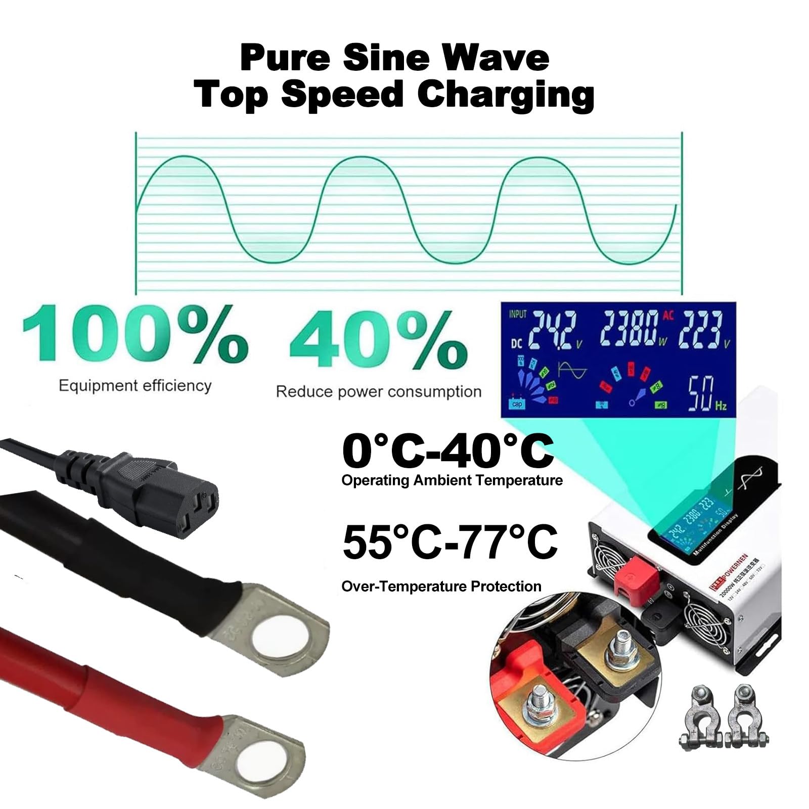Inverter 60V, Inverter A Onda Sinusoidale Pura da 1000W A 5000W, CC Convertitore di Tensione da 60 V A Ca 110 V/220 V, con Display LCD, Adatto per Sistemi Solari/Auto 220v-2500W