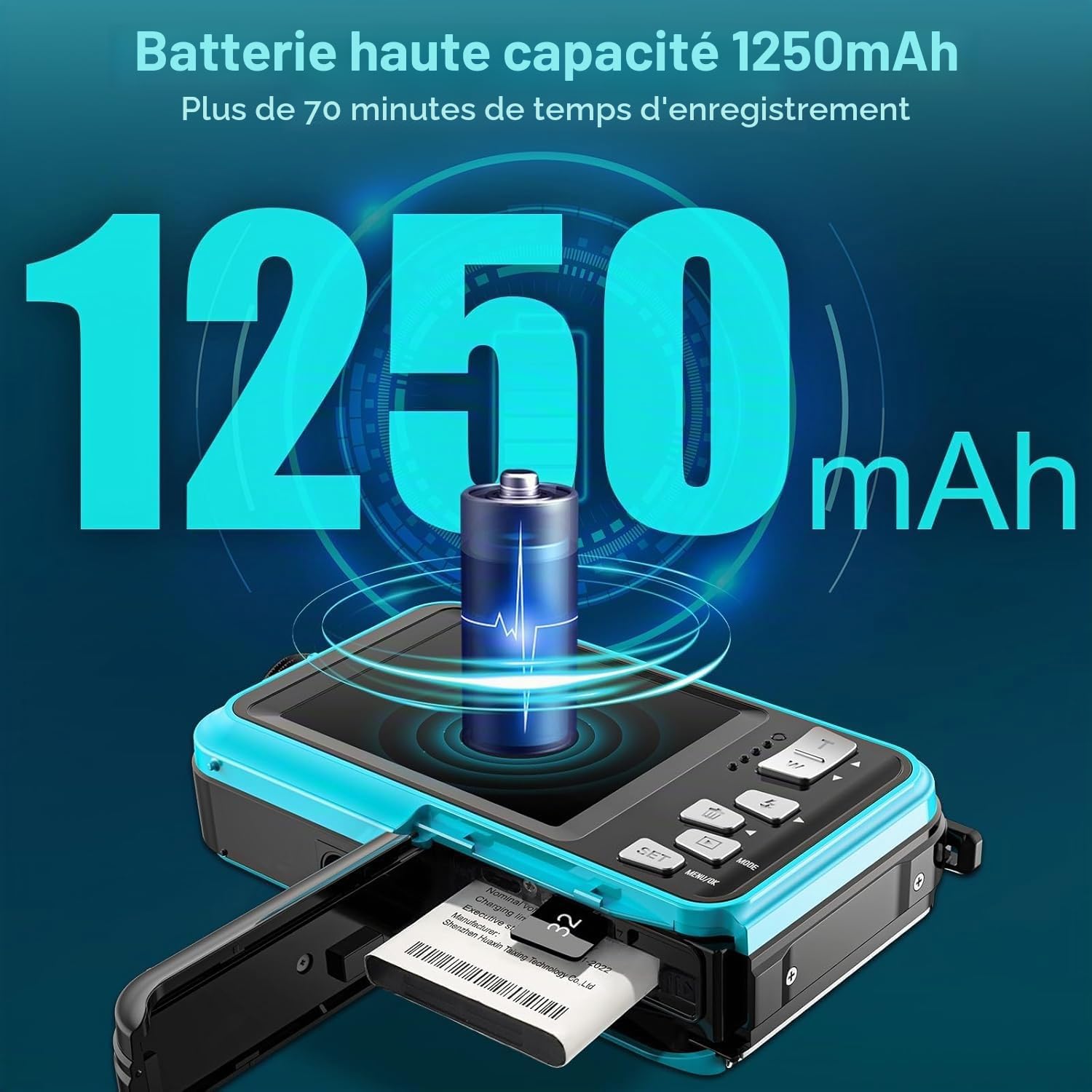 Appareil photo numérique sous-marin 4K 3,3 m étanche avec carte de 32 Go 56 MP Autofocus double écran Selfie pour la plongée avec tuba