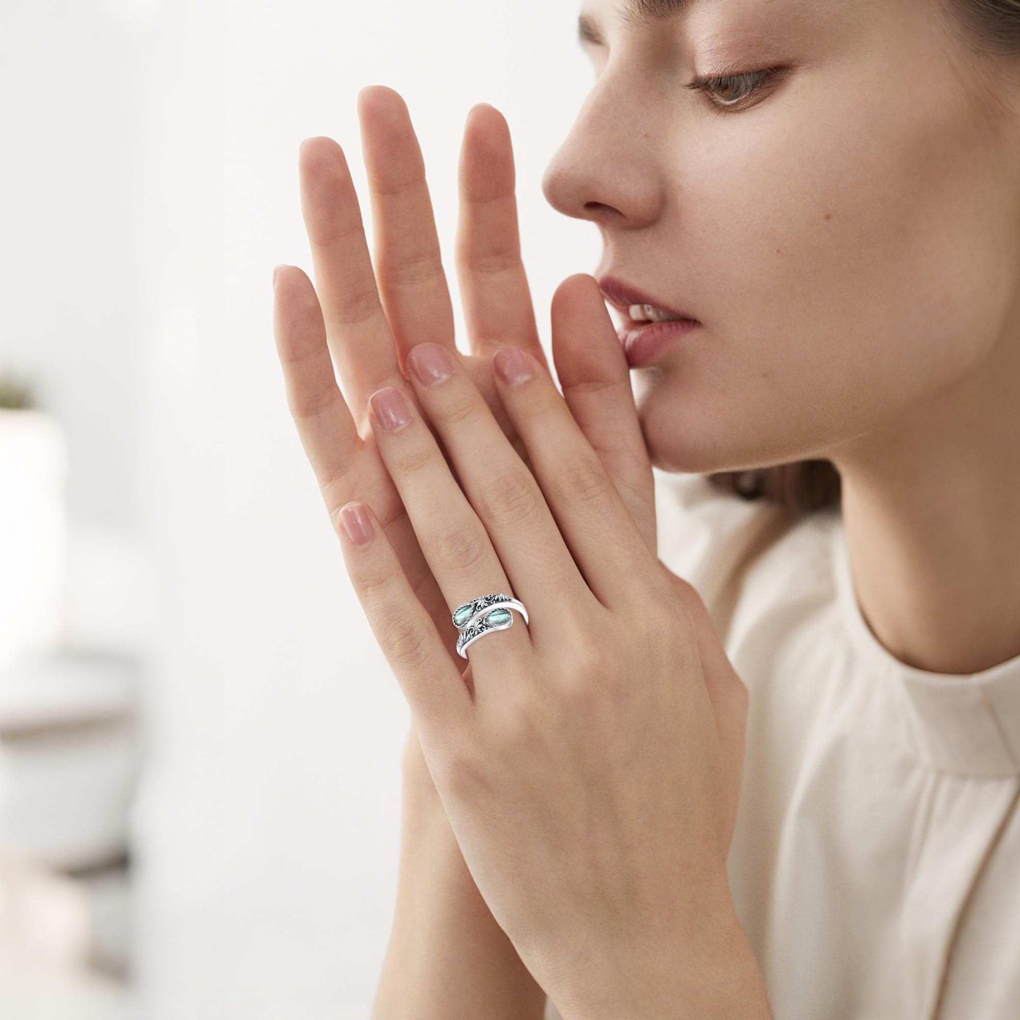 Bague labradorite en argent sterling Just Breathe Labradorite pour femme Fleur de lotus Bijoux victoriens pour femme