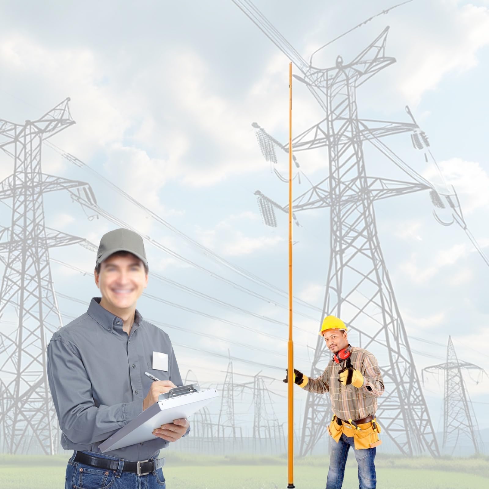 Generisch Miarka, profesjonalny pręt pomiarowy o długości 6 m – lekki pręt pomiarowy do inspekcji i prac na przewodach energetycznych, wytrzymały pręt pomiarowy do pomiarów terenu (pomarańczowy, 6 m)