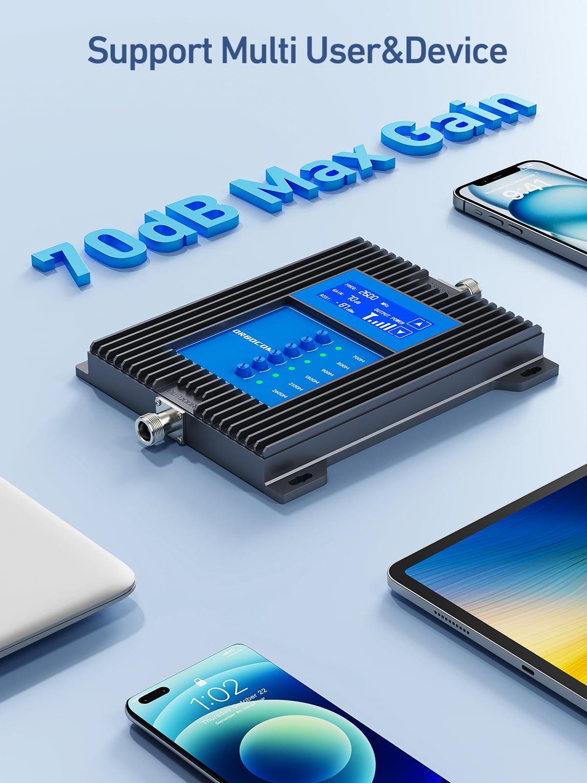 5G 4G LTE Amplificador de Cobertura Movil para Uso Doméstico Banda 28/20/8/3/1/7 Amplificador de Señal Movil con Repetidor Pantalla Táctil LCD Compatible con Todos Los Operadores Ogange Vodafo
