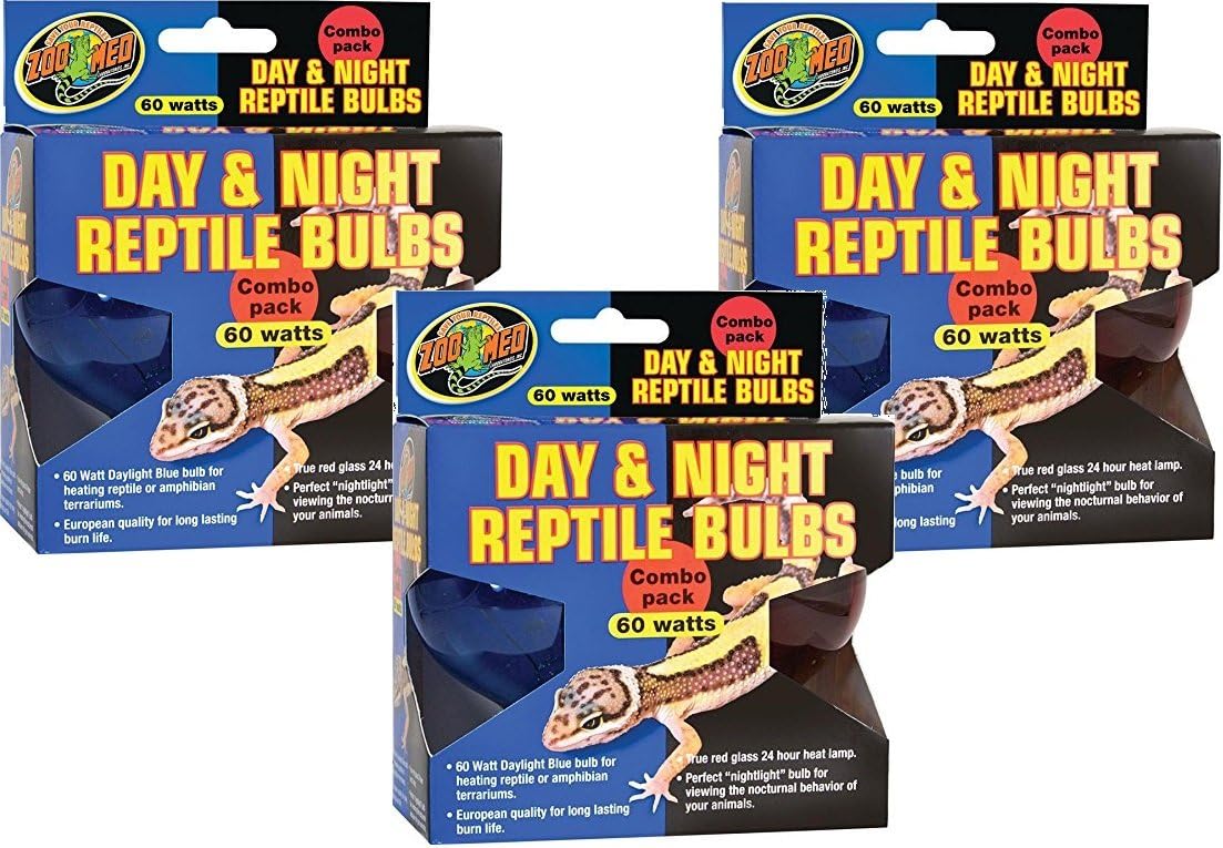 (3 Packages ) Zoo Med Day and Night Reptile 60 Watt Bulbs, Combo Pack