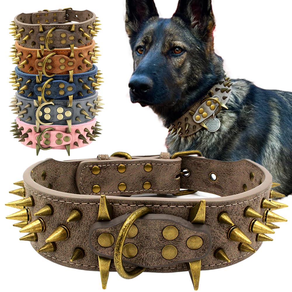 Stilvolles, scharfes, mit Stacheln besetztes Hundehalsband aus Leder -  Passend fr mittelgroe und groe Hunde : Amazon.de: Haustier