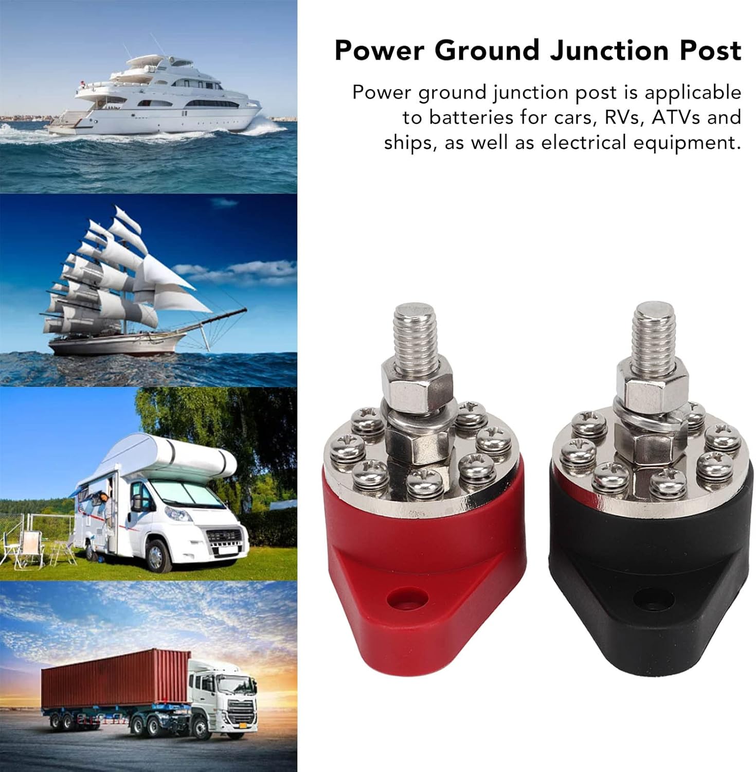 3/8 Inch M10 300A Duty Power Distribution Block with 16 Studs Red Battery Terminal Junction Block for Car RV Boat Electrical Equipment Stable Performance Easy Installation