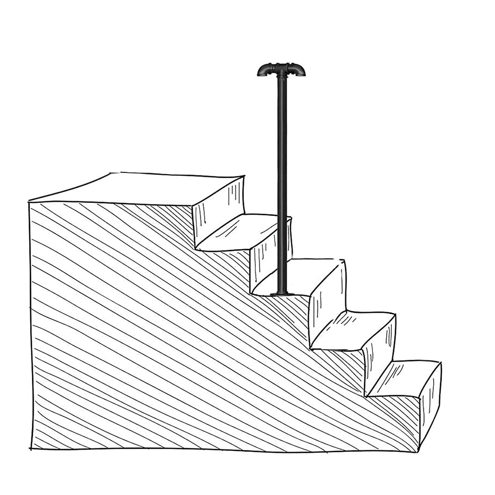 Main courante d'escalier en fer forgé en T pour marche extérieure et intérieur