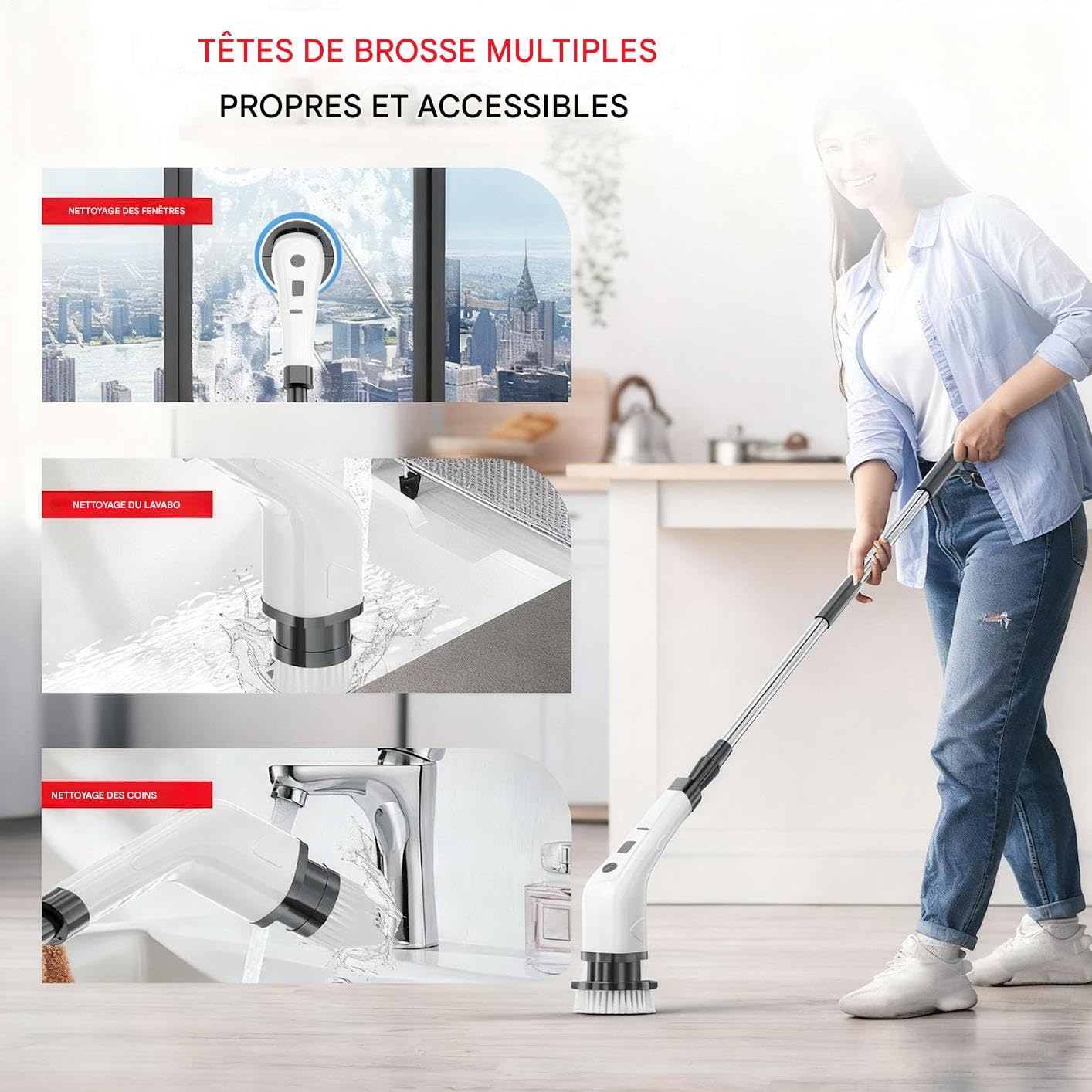 Cepillo Eléctrico de Limpieza y Fregado Herramienta Con Batería Duradera | Cepillo De Baño Sin Cable Para Hogar Azulejos Ducha Fregaderos De Cocina Bañeras Juntas De