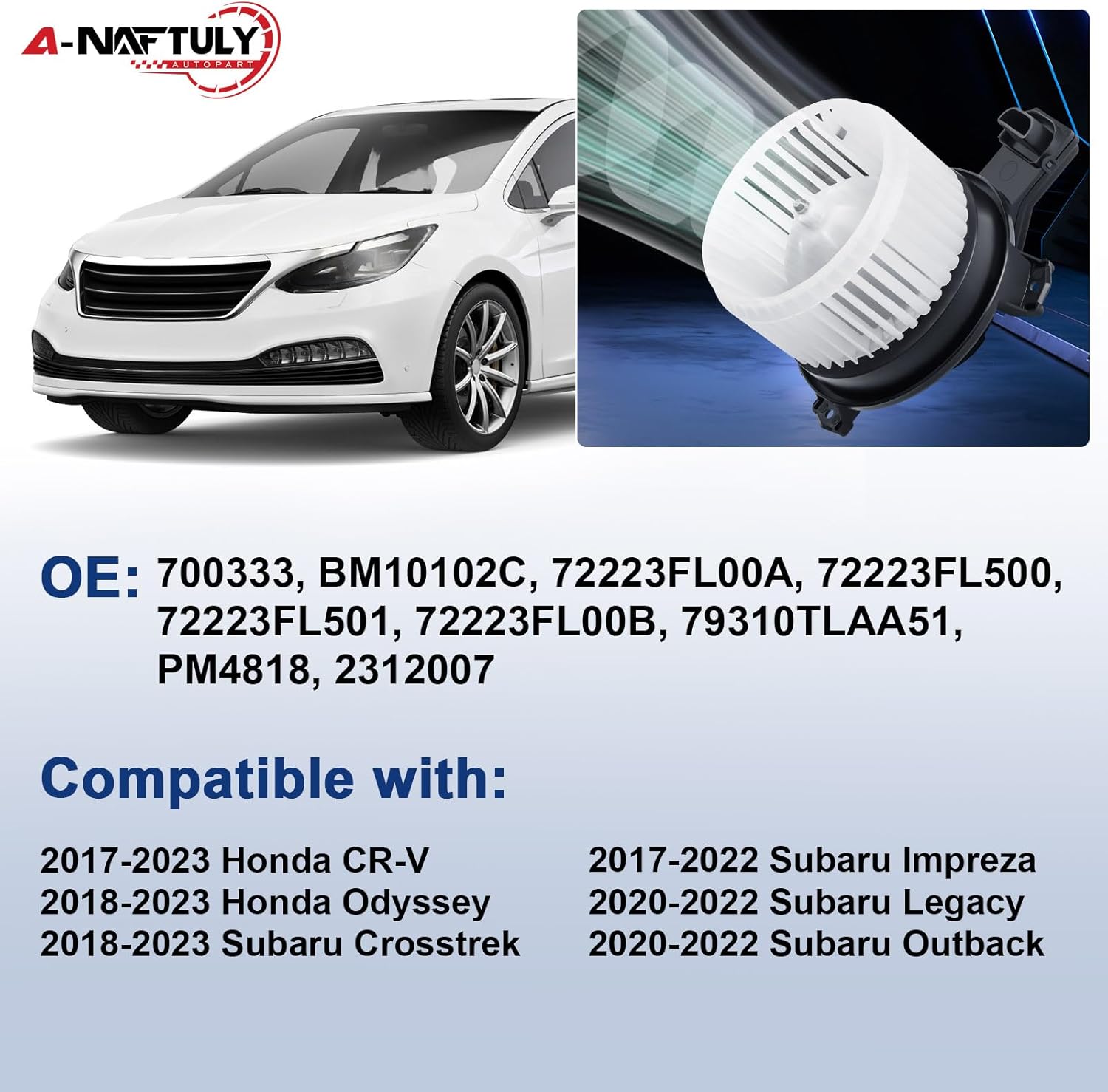 AC Blower Motor Fan Compatible with Subaru Crosstrek Impreza 2017-2023, Legacy/Outback 2020-2022, Honda CRV 2017-2023, Odyssey 2018-2023, HVAC Heater Blower Motor, Replace 72223FL00A, 79310TLAA51