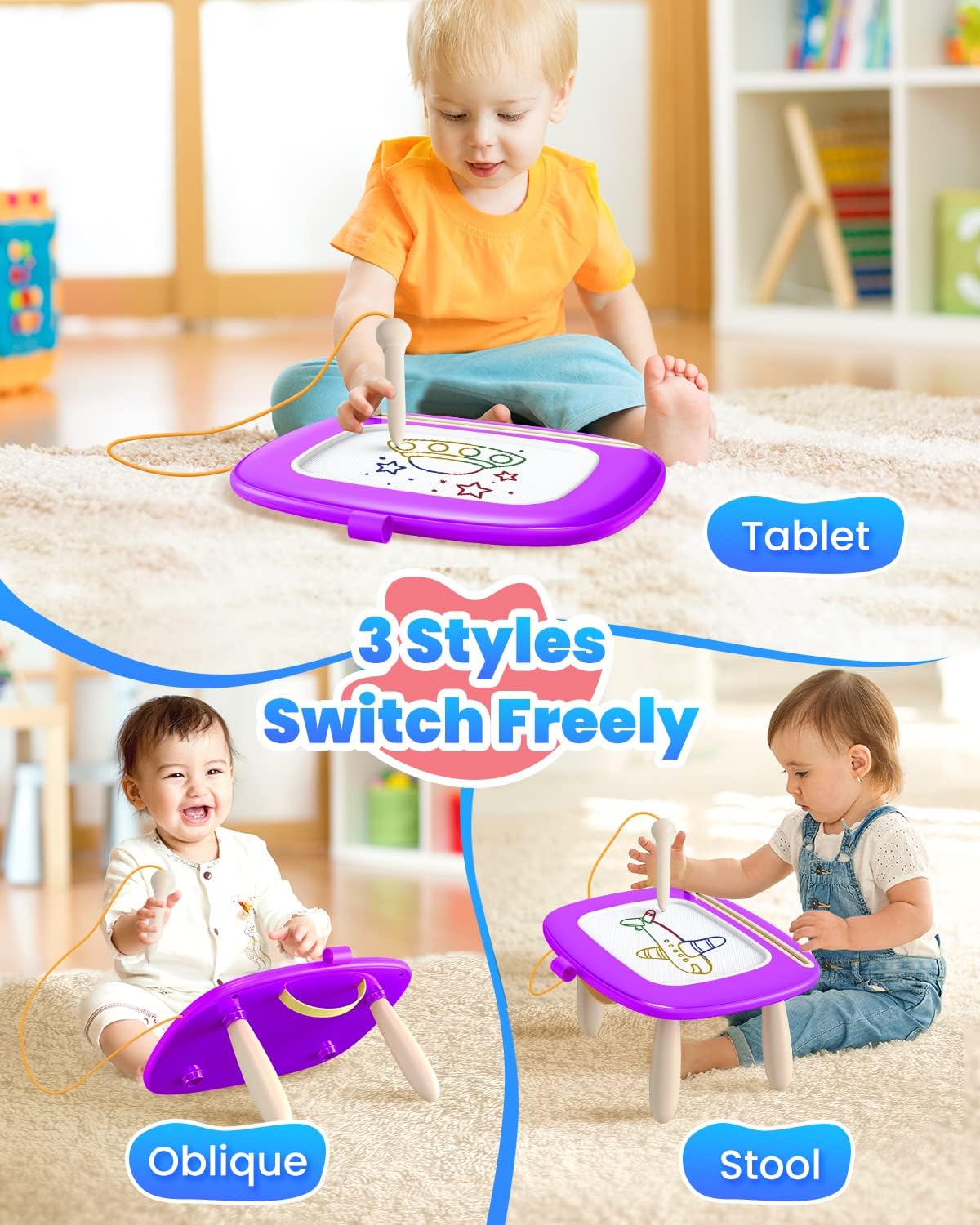 Doodle Board for Toddler Toys Age 1-3, Magnetic Writing Board, Preschool Learning and Educational Toys for 1 2 3 Years Old Girl Boy Gift for Birthday -Purple - Image 2