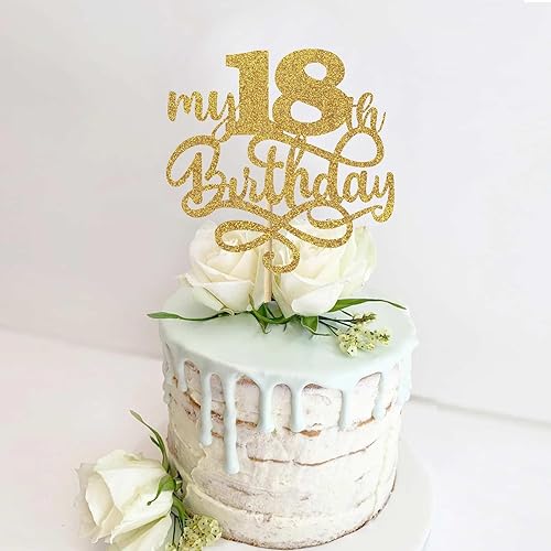 Miniatura 5 de Decoración para pastel de cumpleaños número 18, decoración de fiesta de cumpleaños número 18 con purpurina dorada de primera calidad